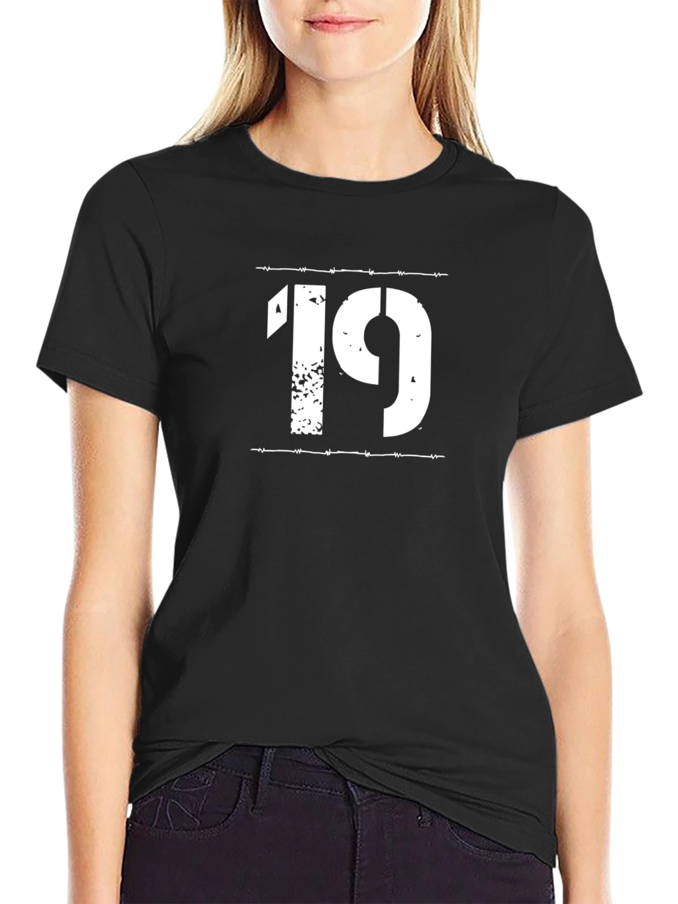 Number 19 Graphic Print Black T-Shirt