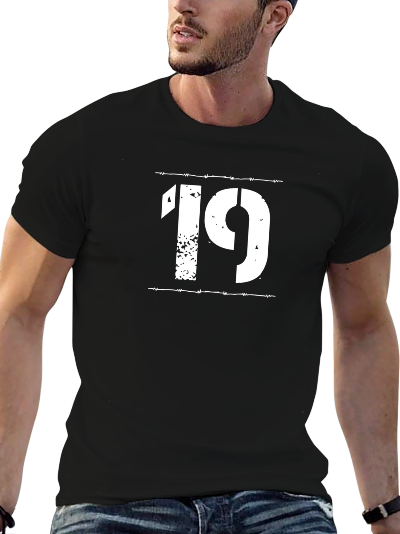 Number 19 Graphic Print Black T-Shirt