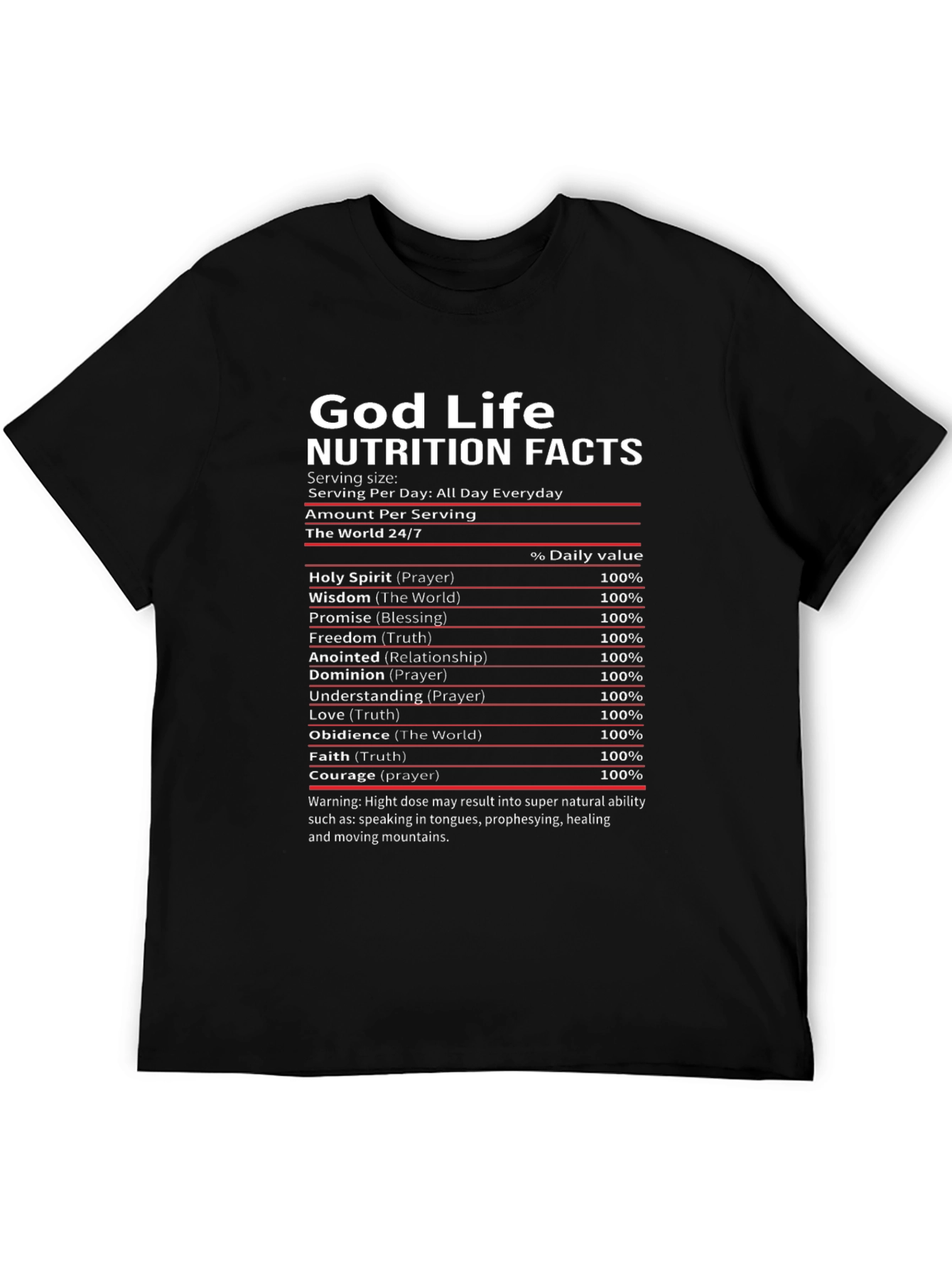 God Life Nutrition Facts Black T-Shirt