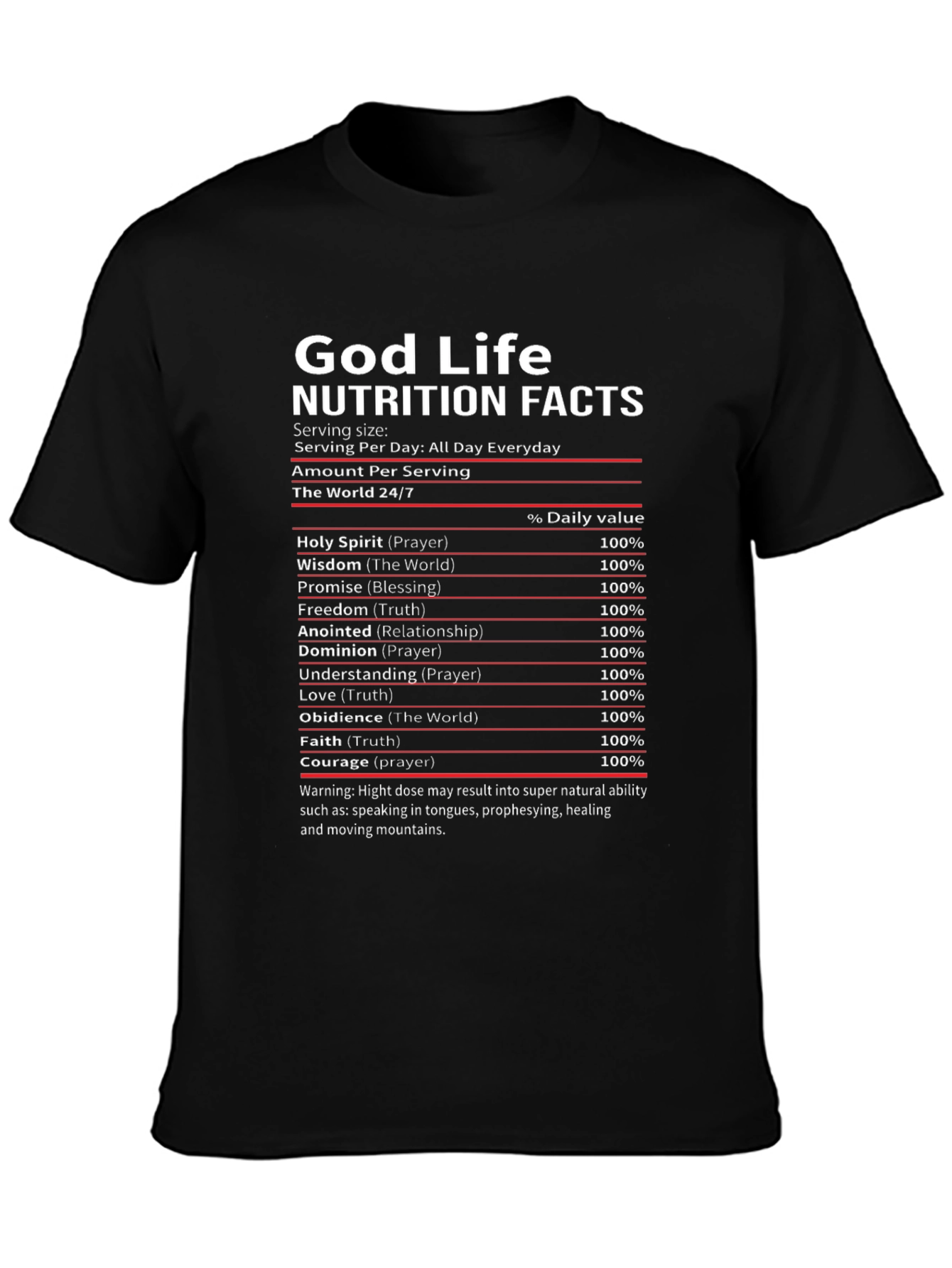 God Life Nutrition Facts Black T-Shirt