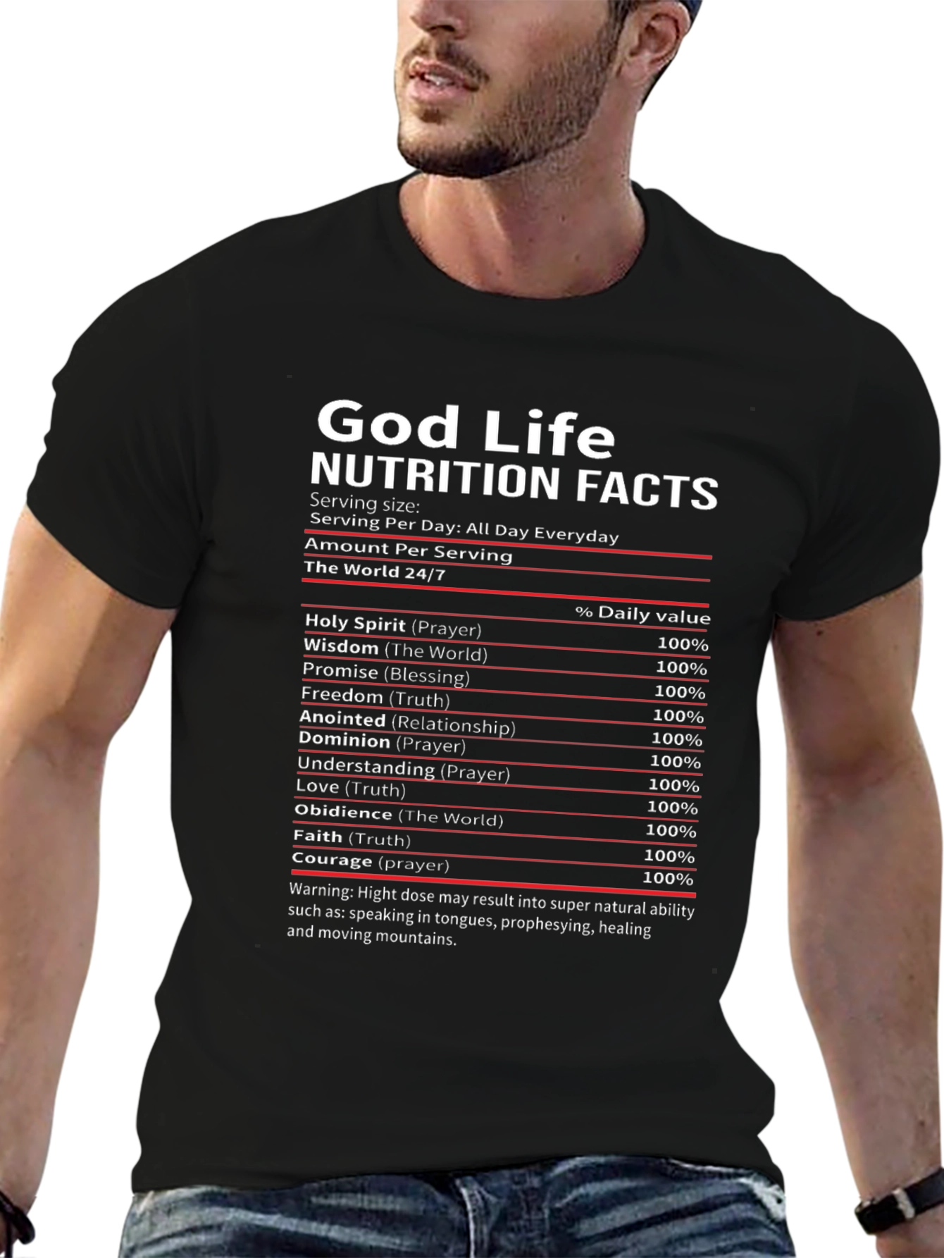 God Life Nutrition Facts Black T-Shirt