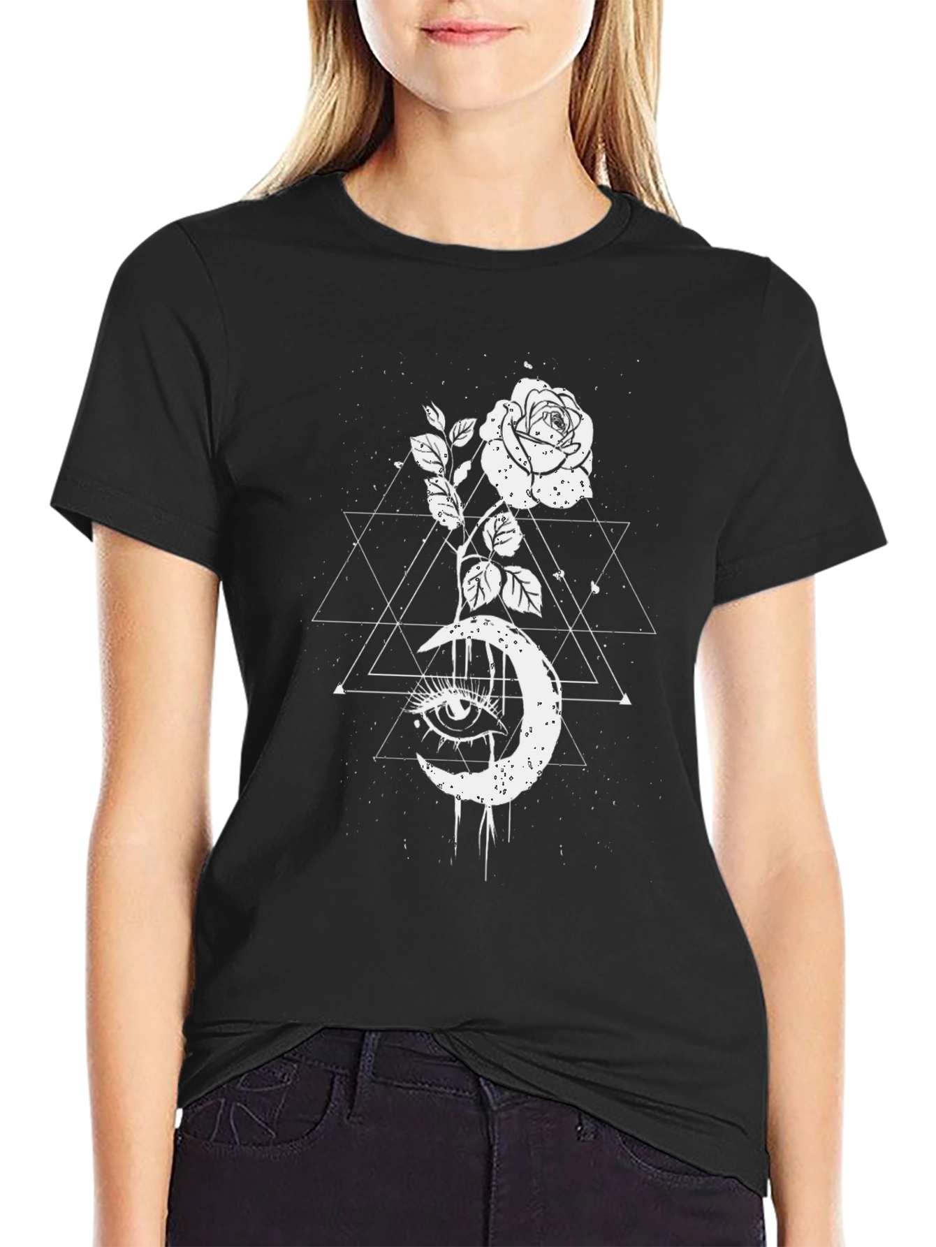 Mystic Rose Moon Graphic Tee - Black