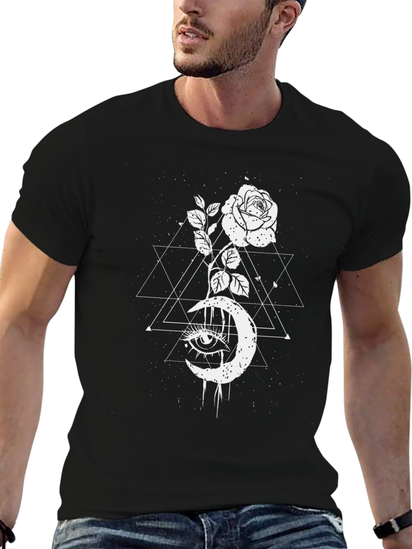 Mystic Rose Moon Graphic Tee - Black