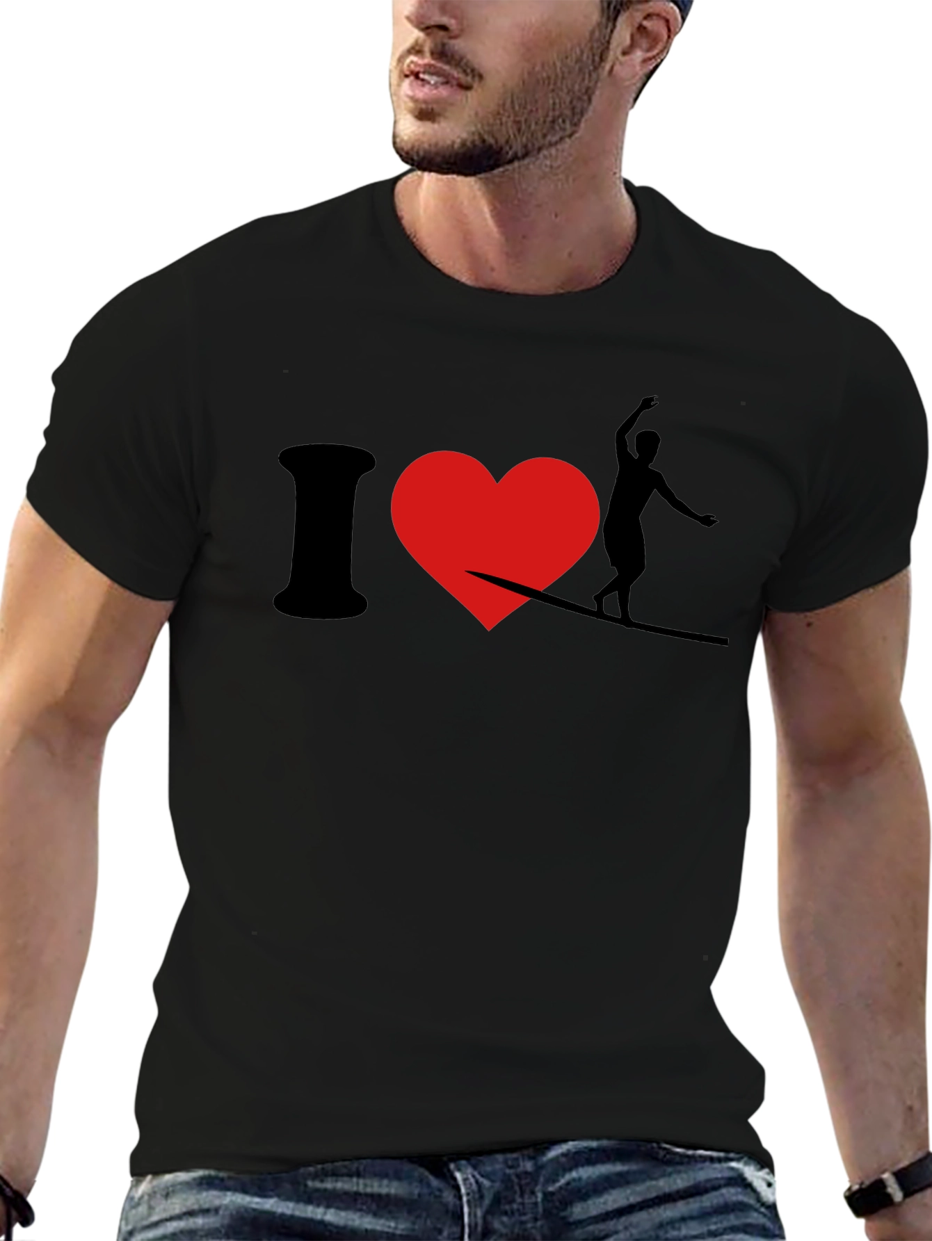 I Love Slacklining T-Shirt - Black Cotton Tee