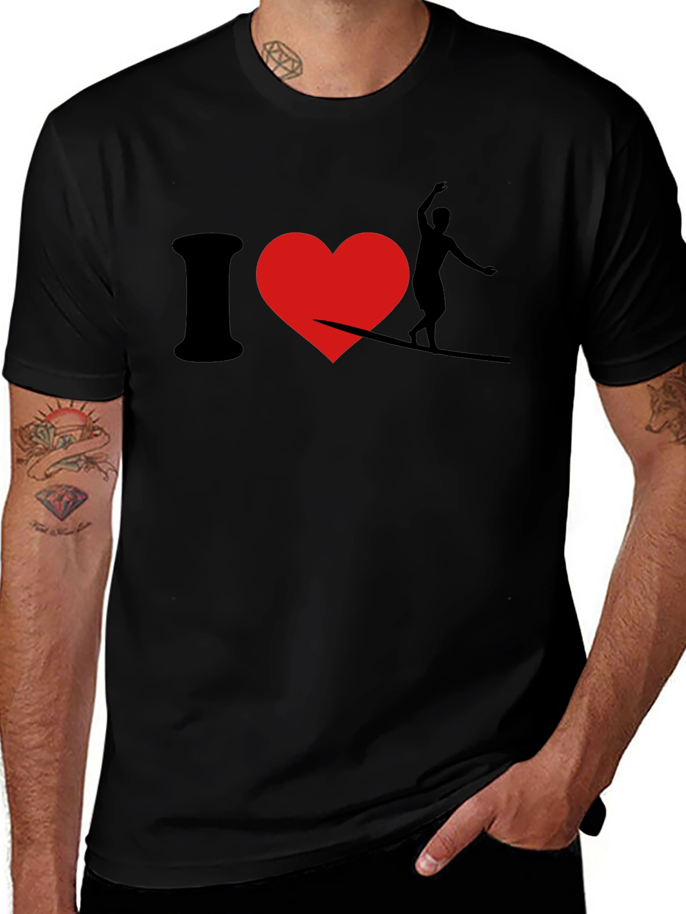 I Love Slacklining T-Shirt - Black Cotton Tee
