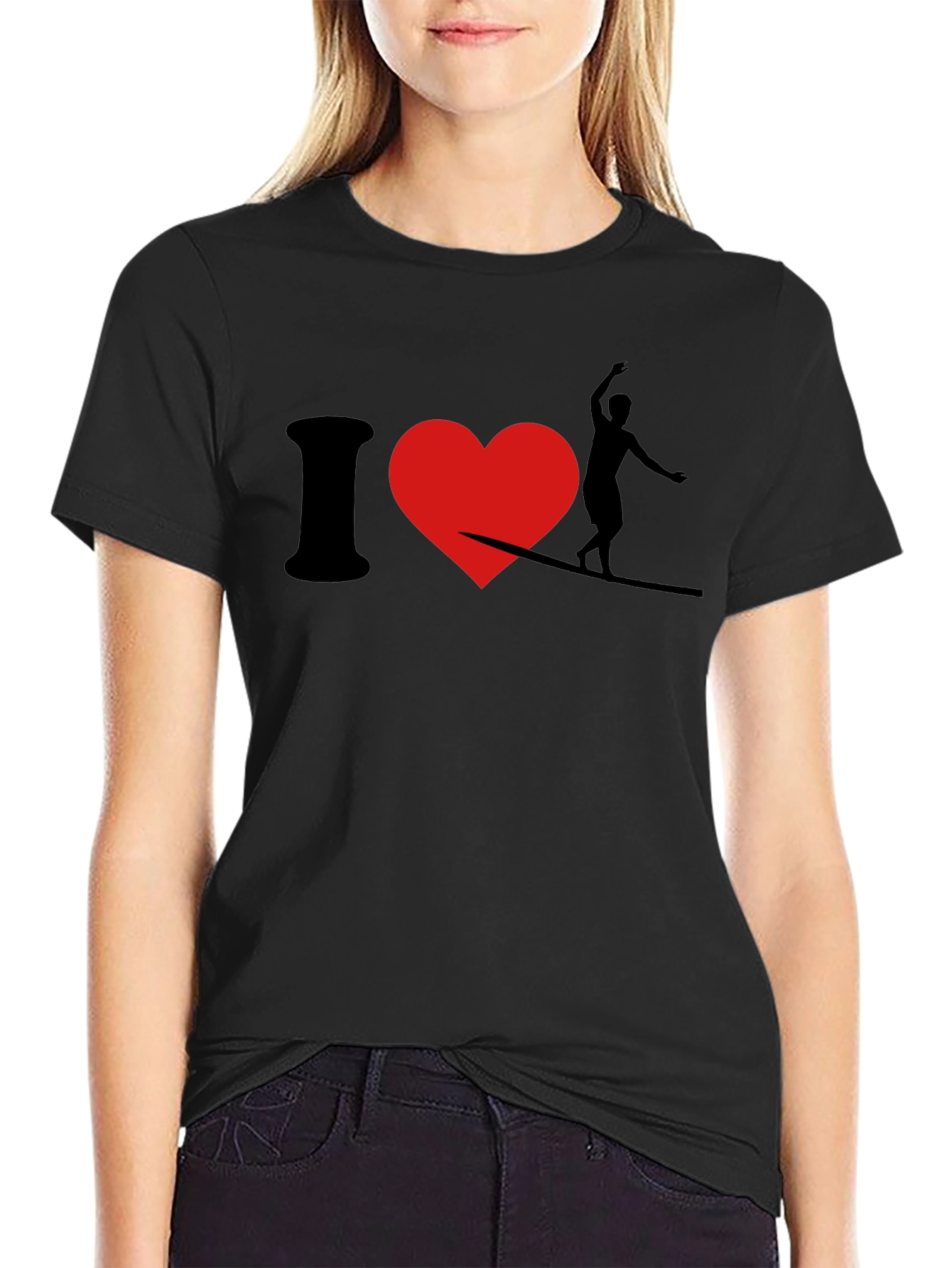 I Love Slacklining T-Shirt - Black Cotton Tee
