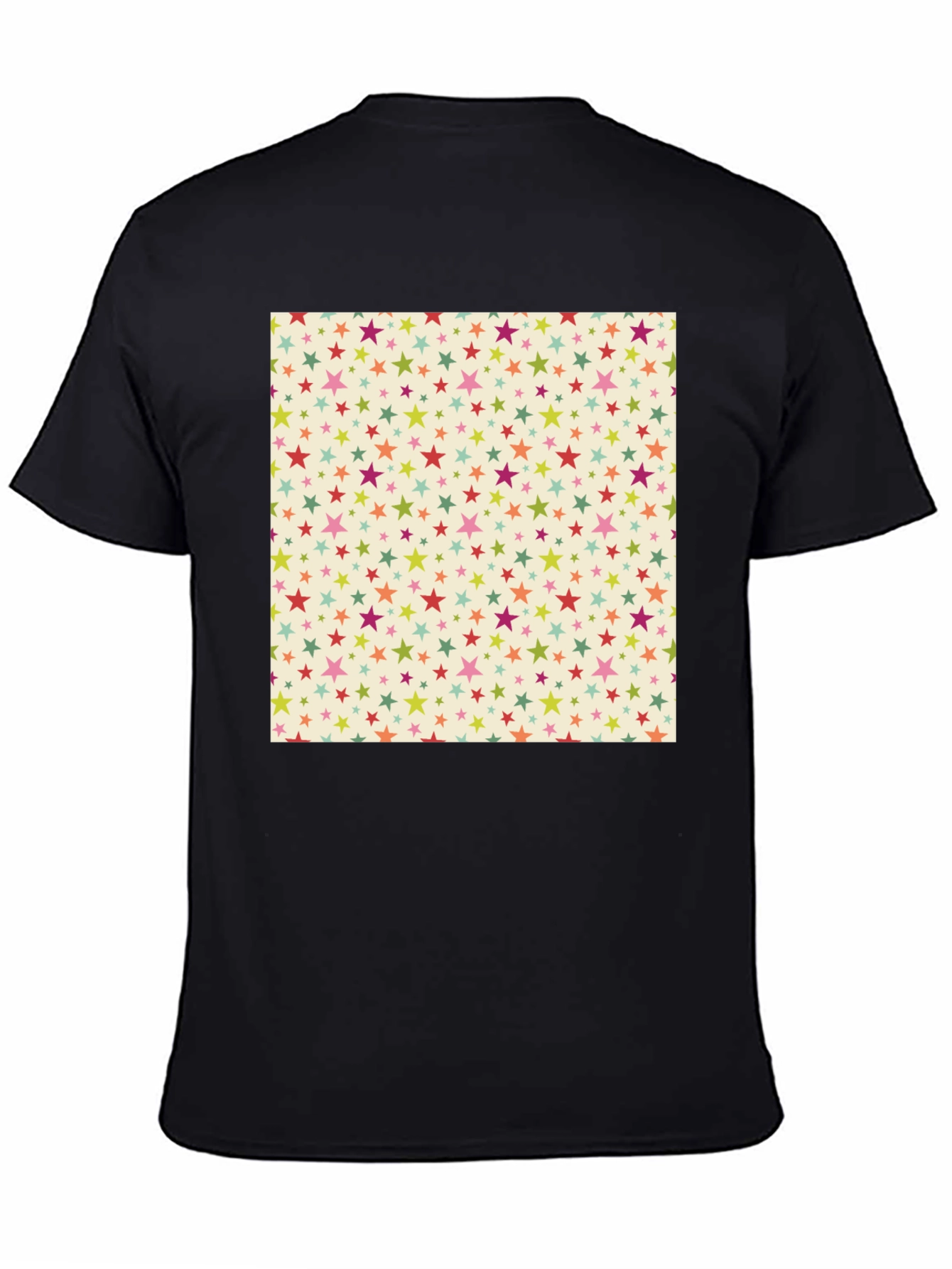Starry Pattern Tee - Black Cotton Blend Casual T-Shirt