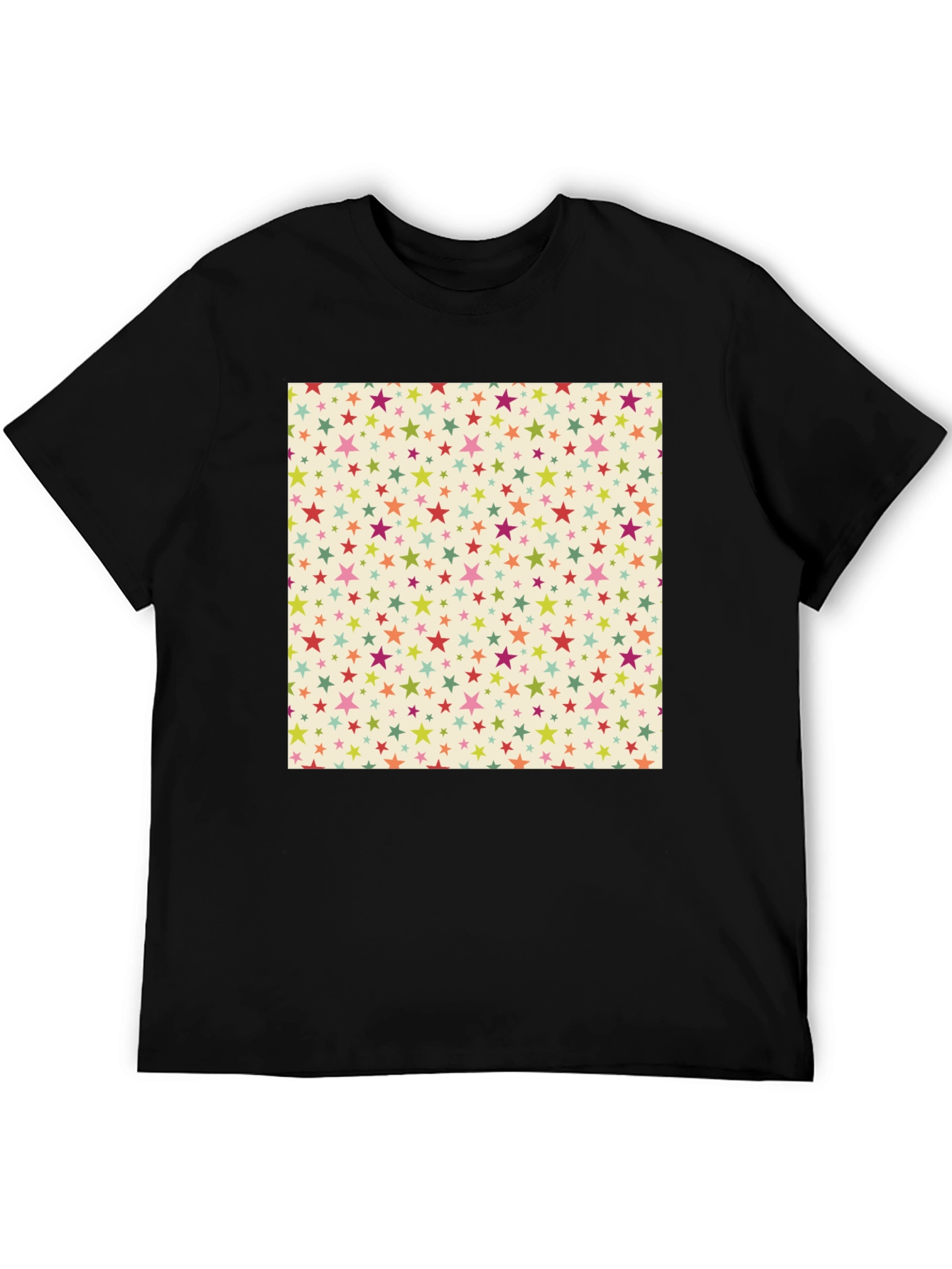 Starry Pattern Tee - Black Cotton Blend Casual T-Shirt