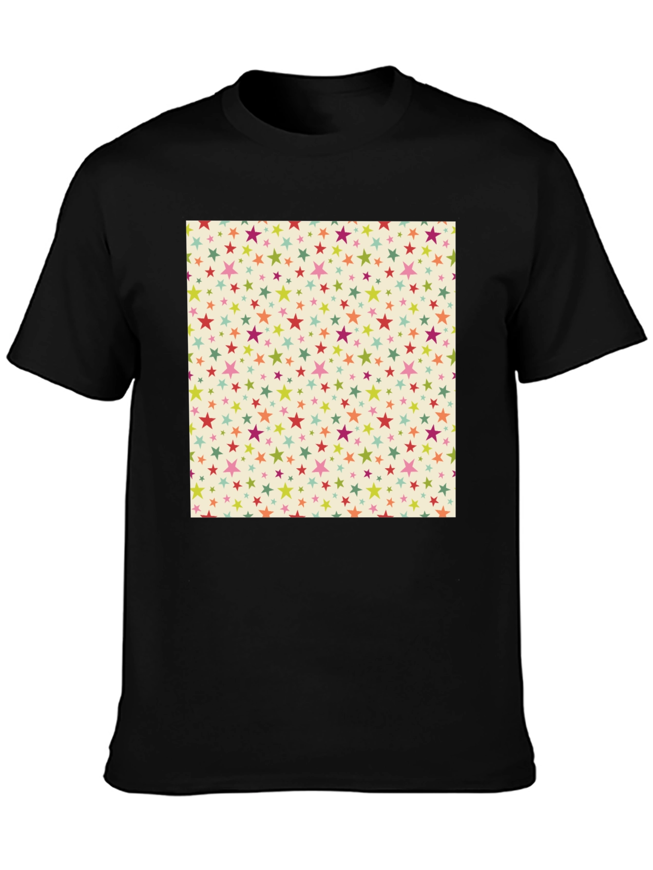 Starry Pattern Tee - Black Cotton Blend Casual T-Shirt