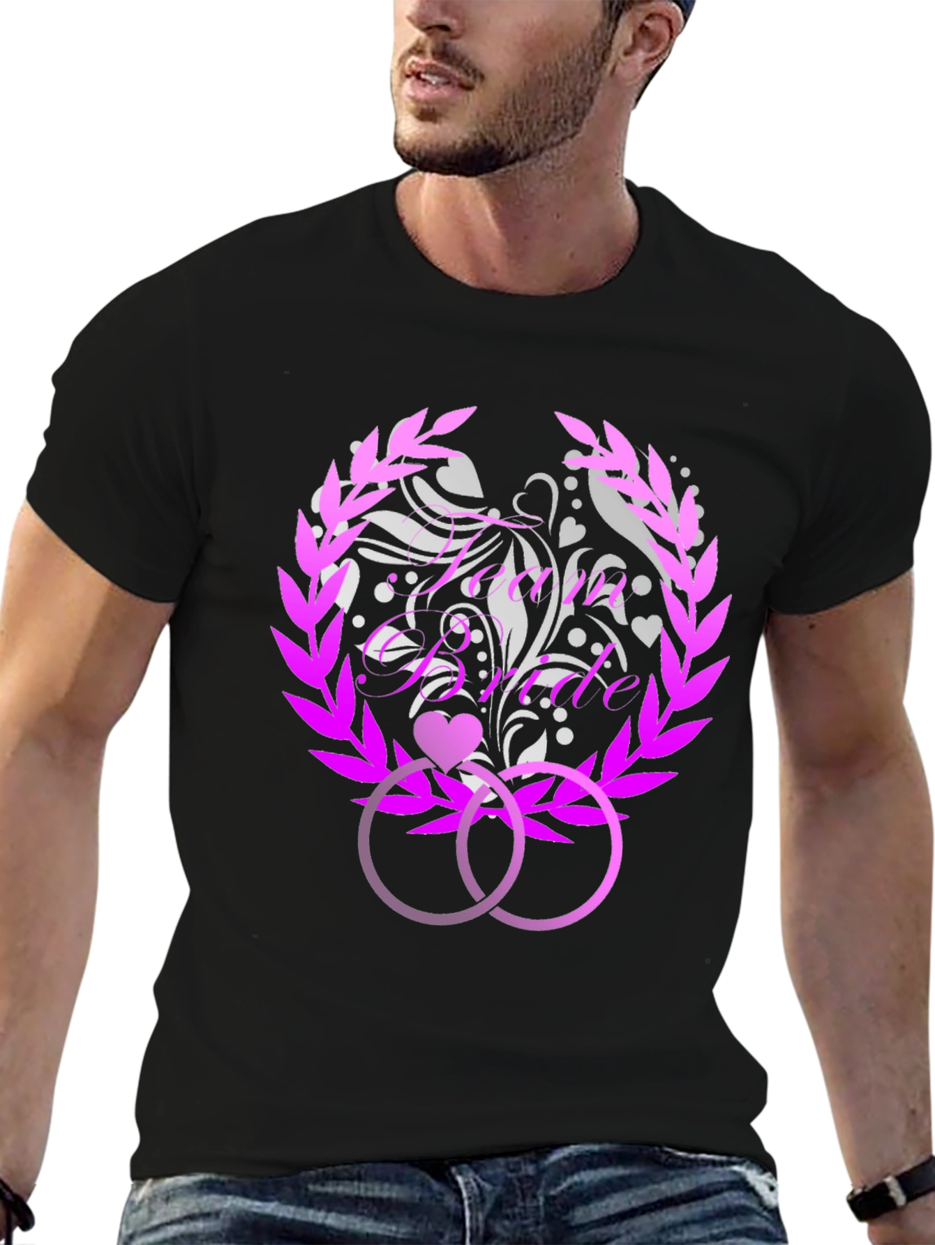 Floral Bride T-Shirt with Interlocking Rings Design