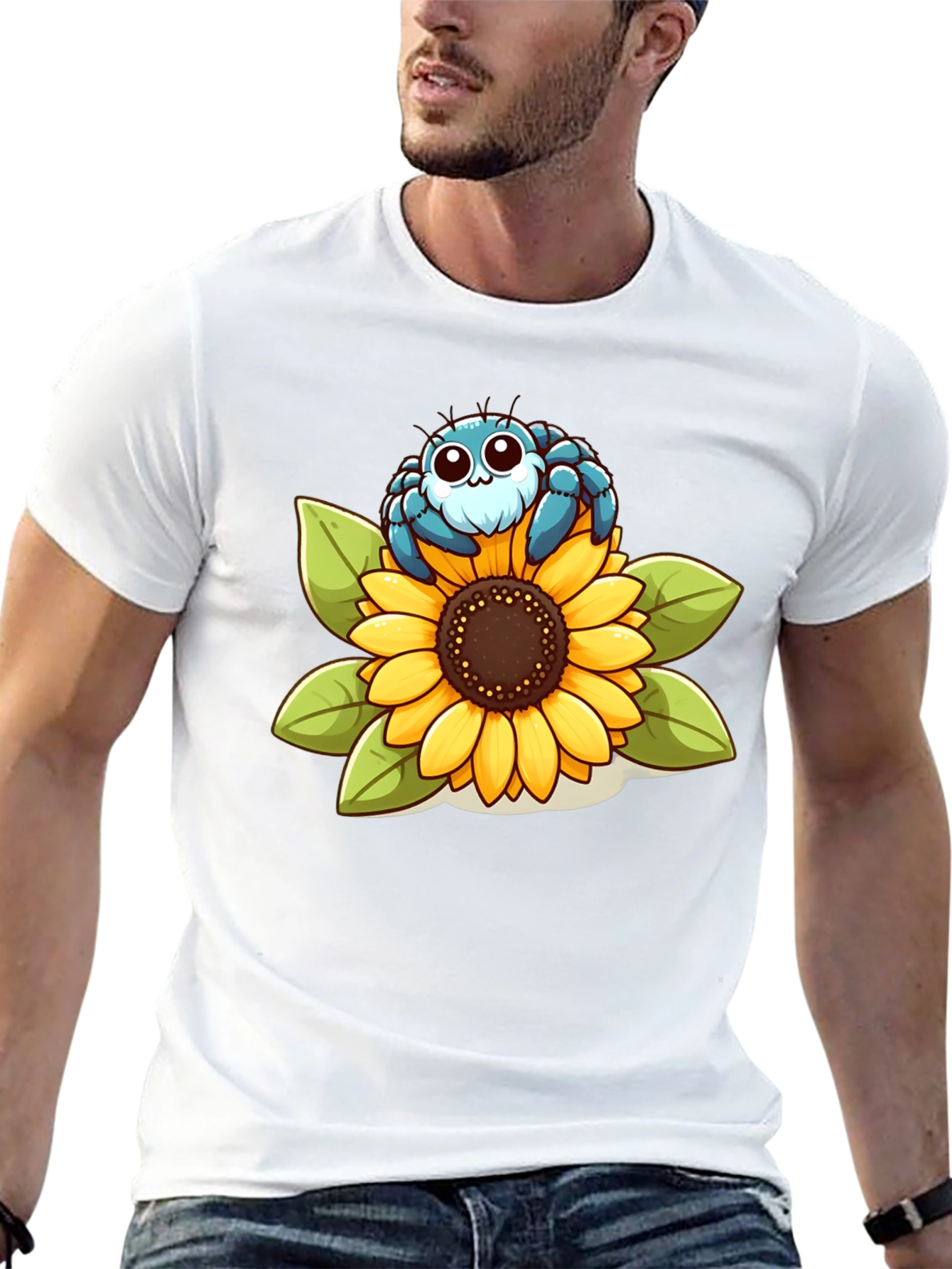 Cute Spider on Sunflower Graphic T-Shirt