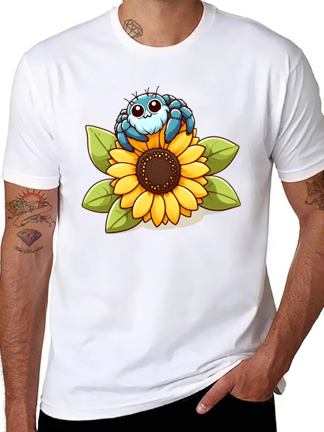 Cute Spider on Sunflower Graphic T-Shirt