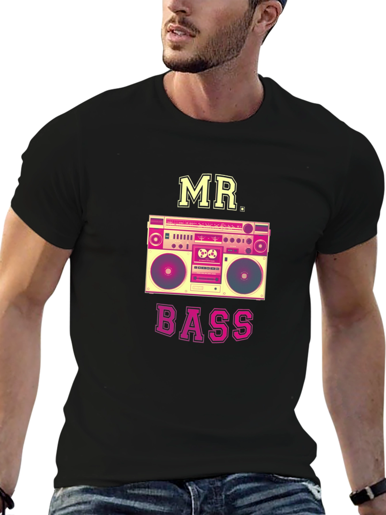 MR. BASS Boombox Graphic T-Shirt - Retro Style