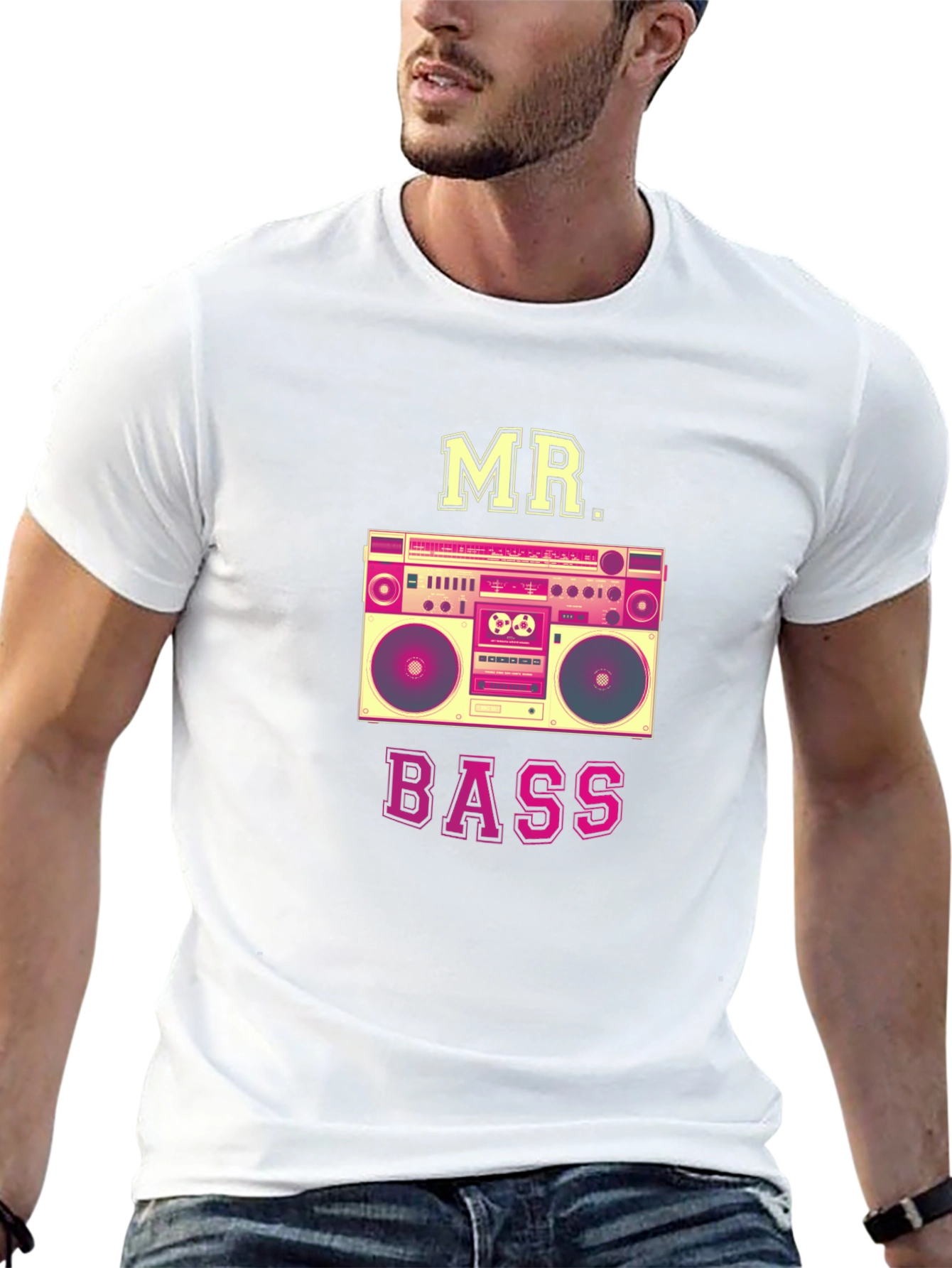 MR. BASS Boombox Graphic T-Shirt - Retro Style