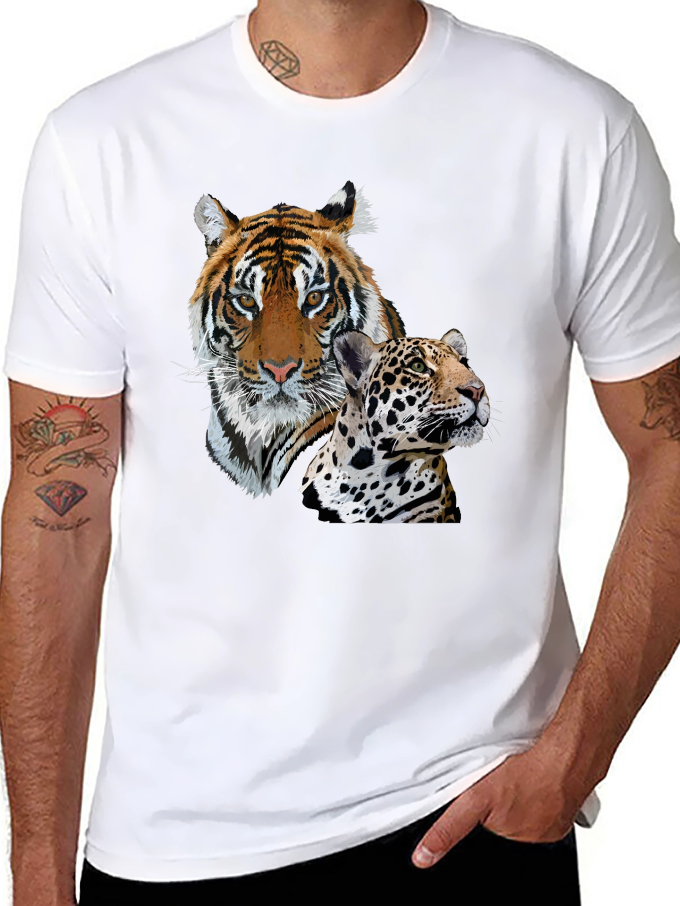 Tiger & Jaguar Graphic Print T-Shirt