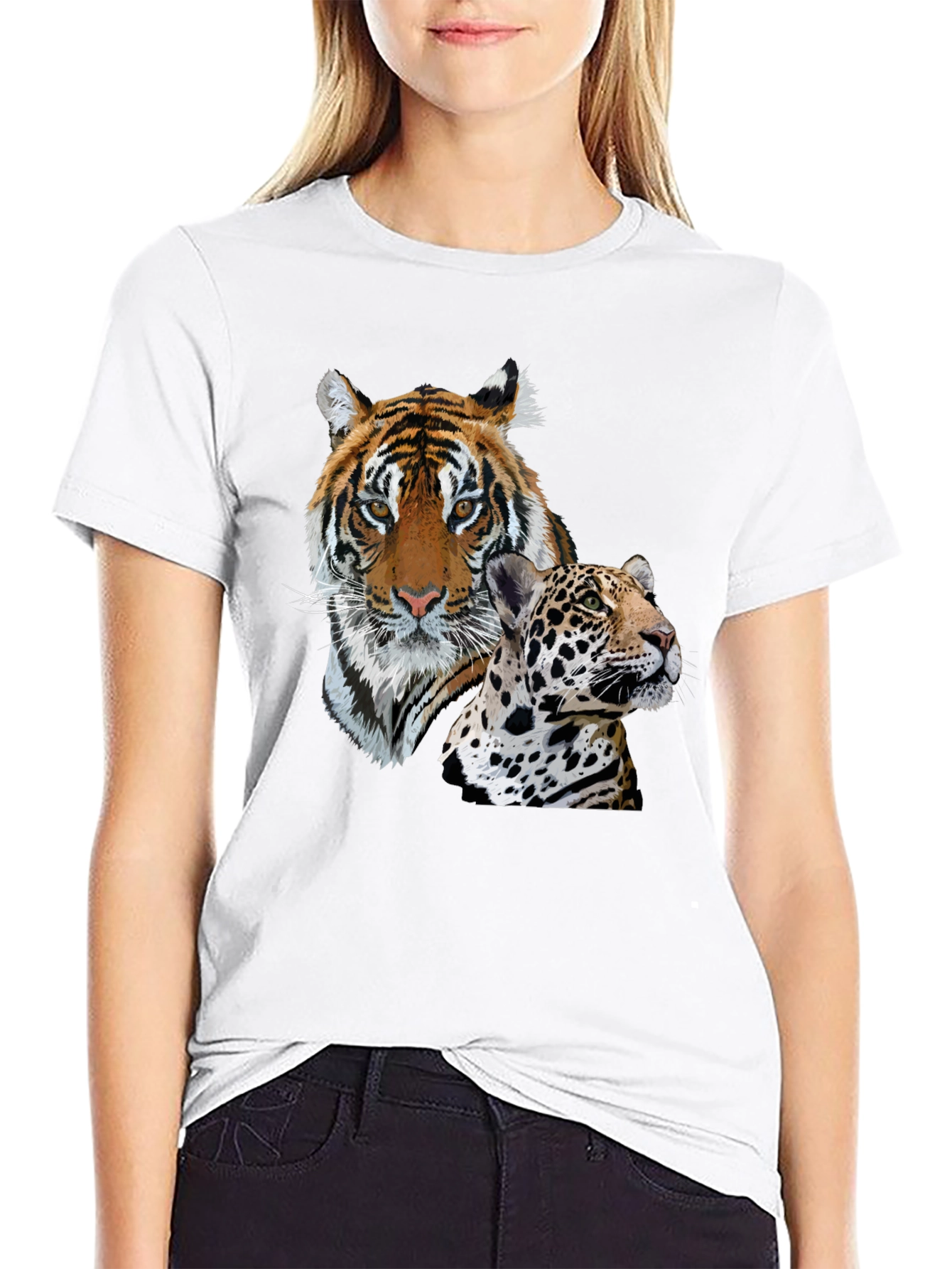 Tiger & Jaguar Graphic Print T-Shirt