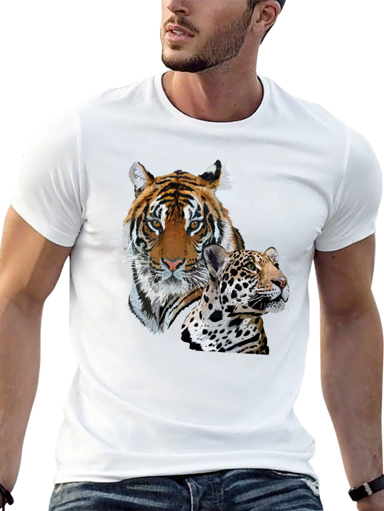Tiger & Jaguar Graphic Print T-Shirt
