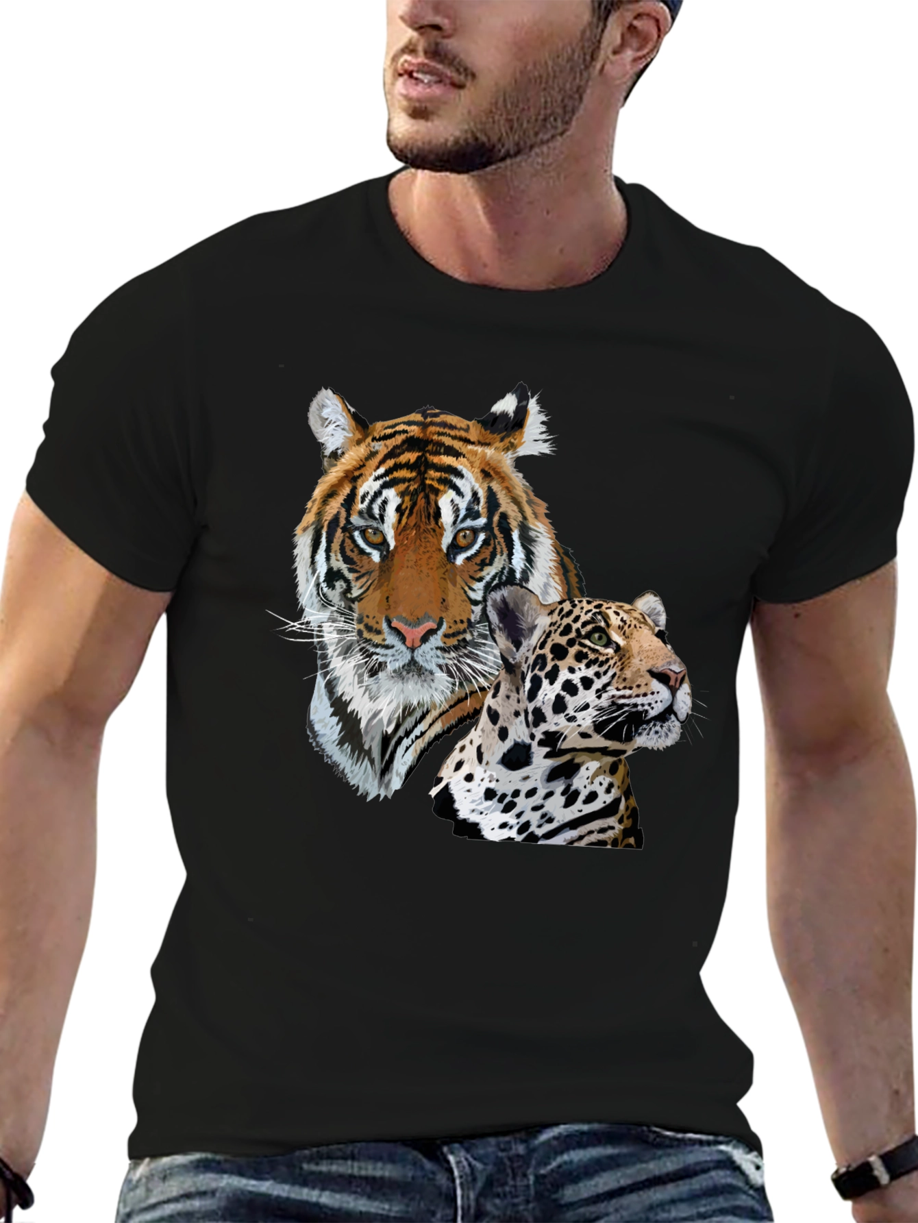 Tiger & Jaguar Graphic Print T-Shirt