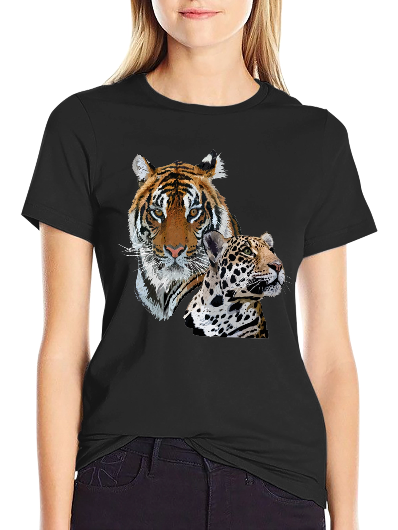Tiger & Jaguar Graphic Print T-Shirt