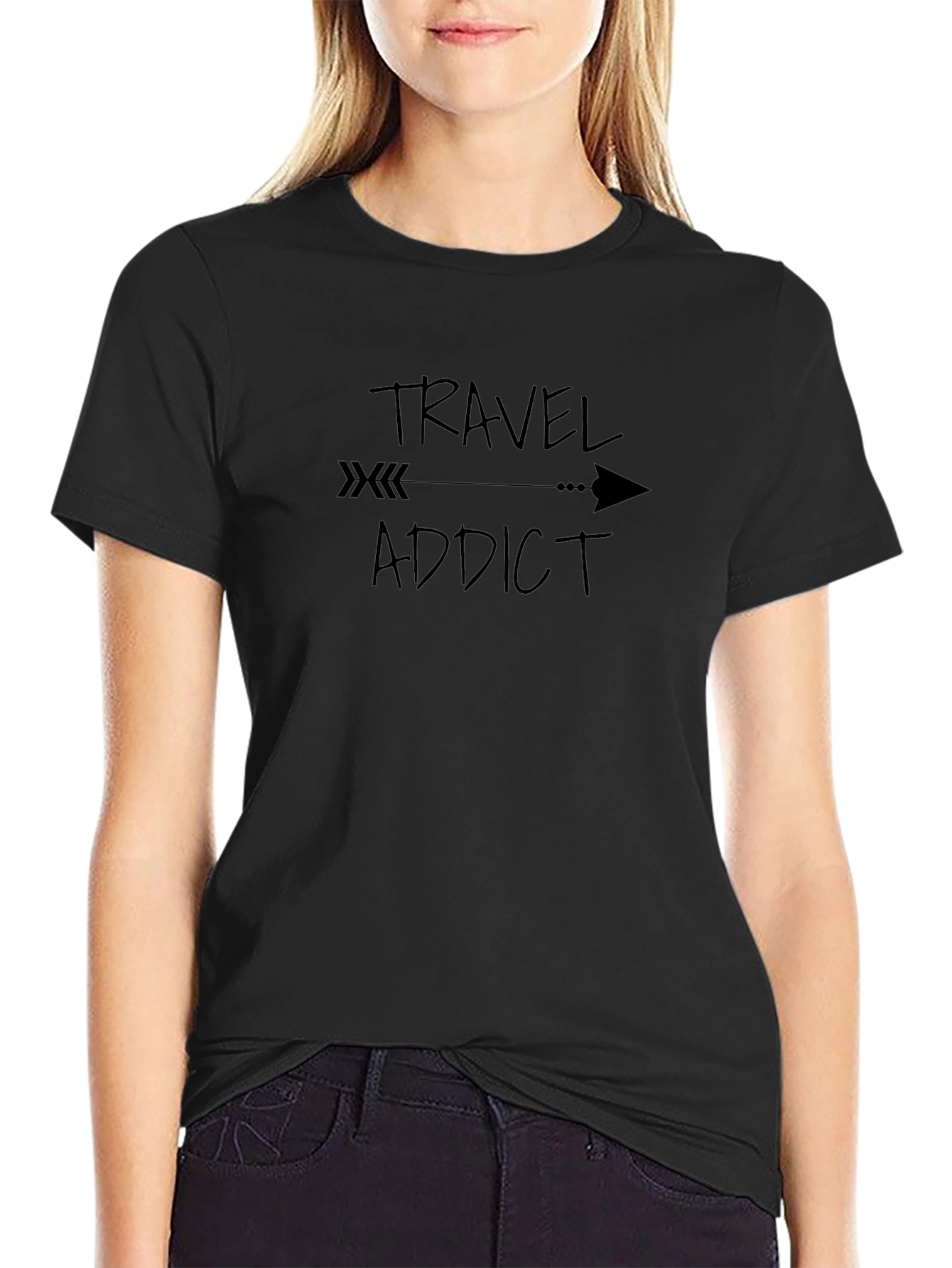 Travel Addict Arrow Graphic Tee - Soft Cotton Crewneck