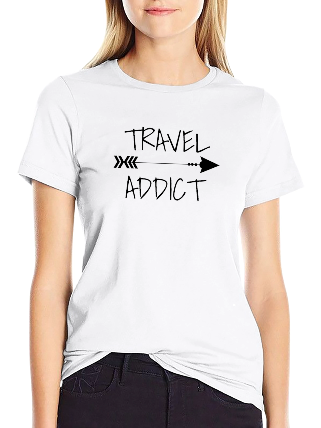 Travel Addict Arrow Graphic Tee - Soft Cotton Crewneck