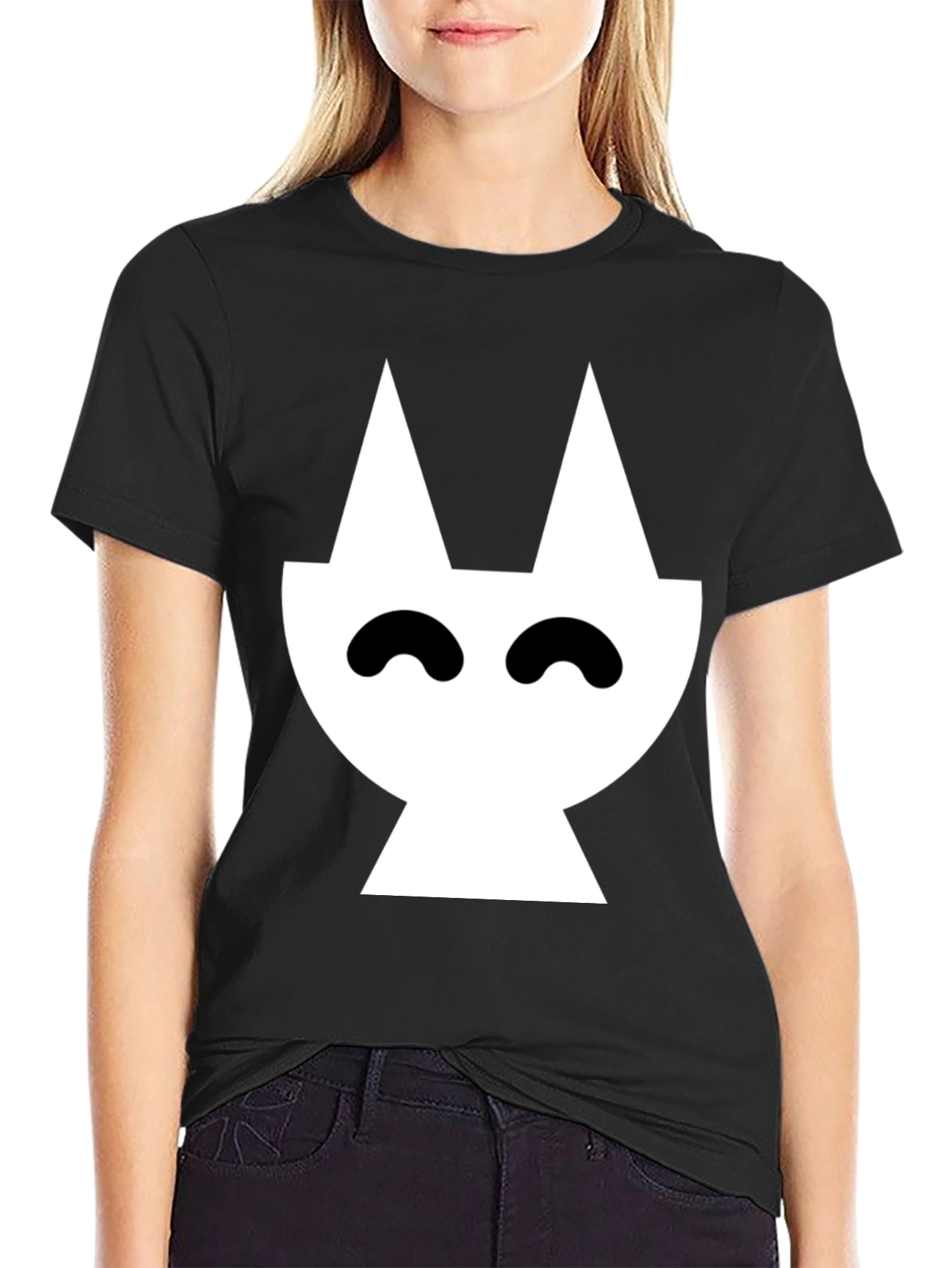 Abstract Cat Graphic Black T-Shirt