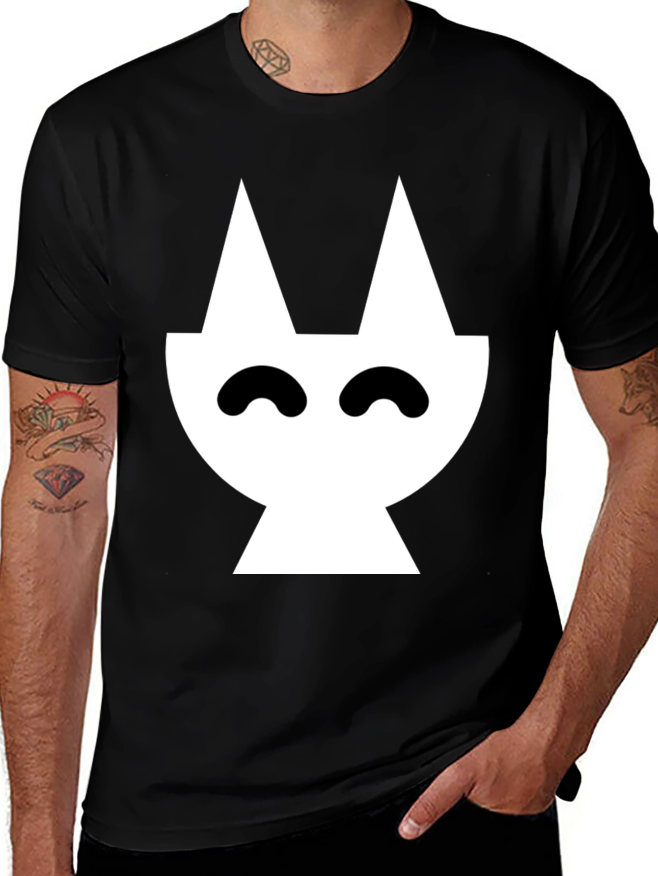 Abstract Cat Graphic Black T-Shirt