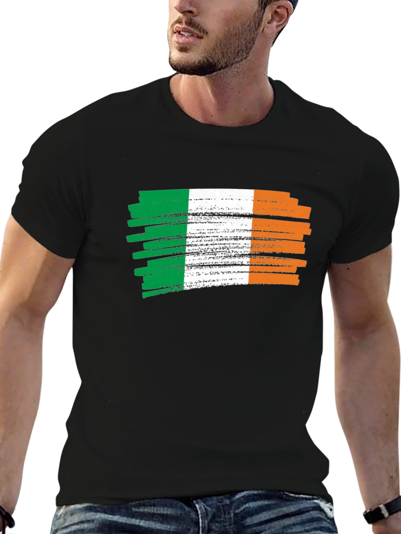Irish Flag Brushstroke Mens Black T-Shirt