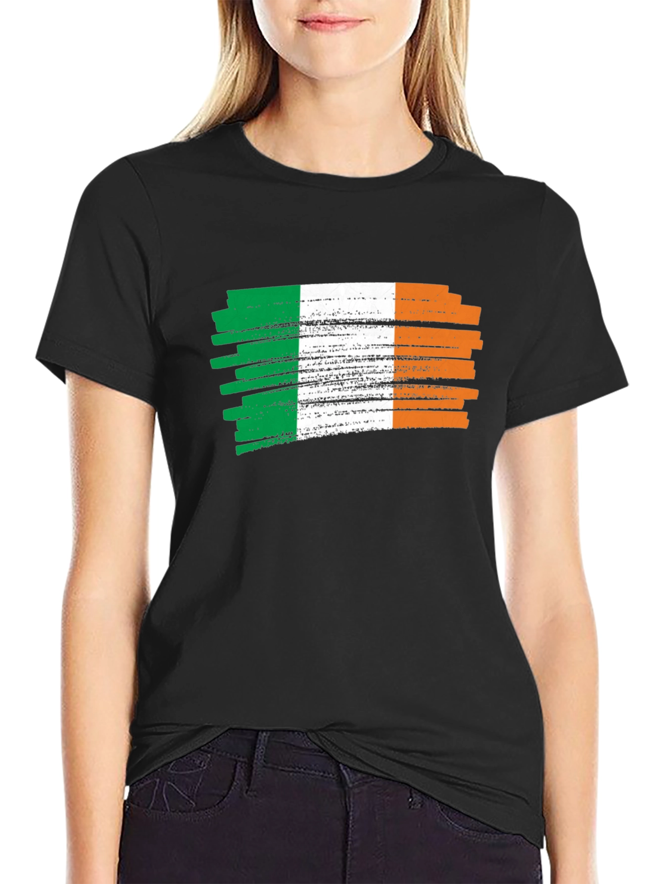 Irish Flag Brushstroke Mens Black T-Shirt