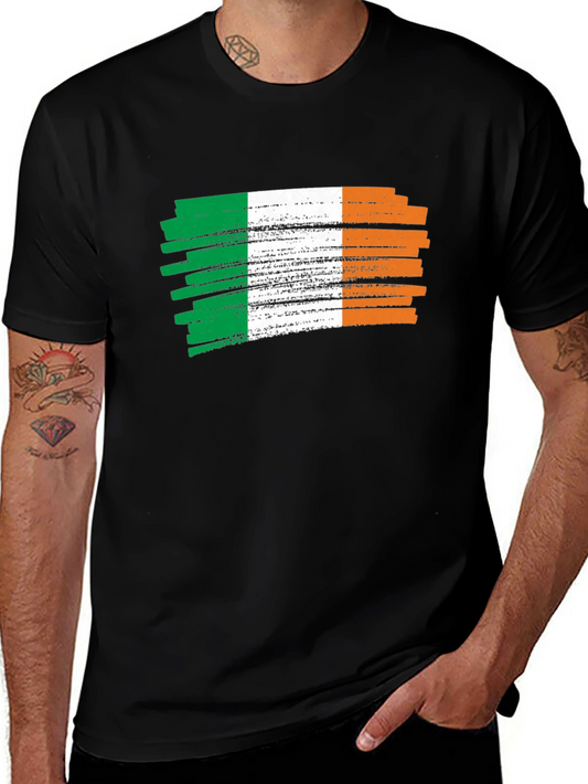 Irish Flag Brushstroke Mens Black T-Shirt