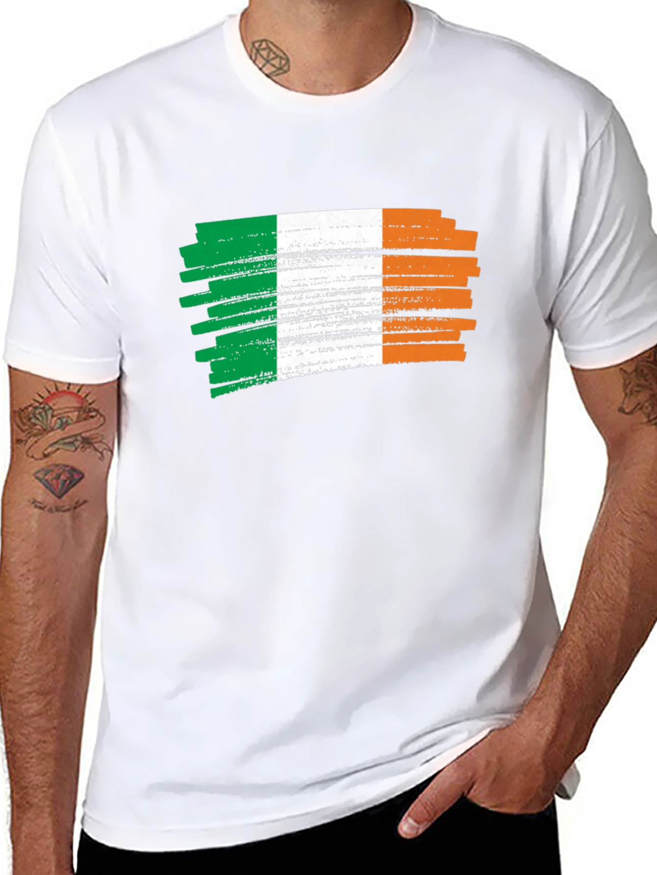 Irish Flag Brushstroke Mens Black T-Shirt