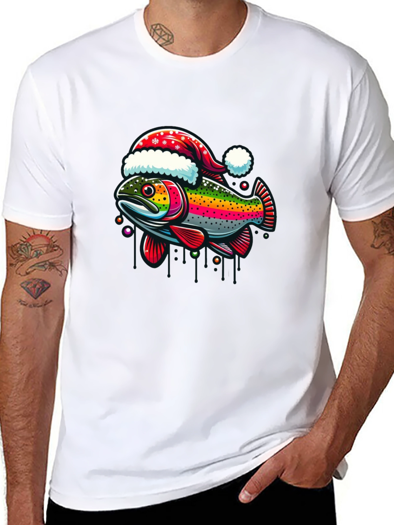 Festive Fish T-Shirt - Holiday Rainbow Trout