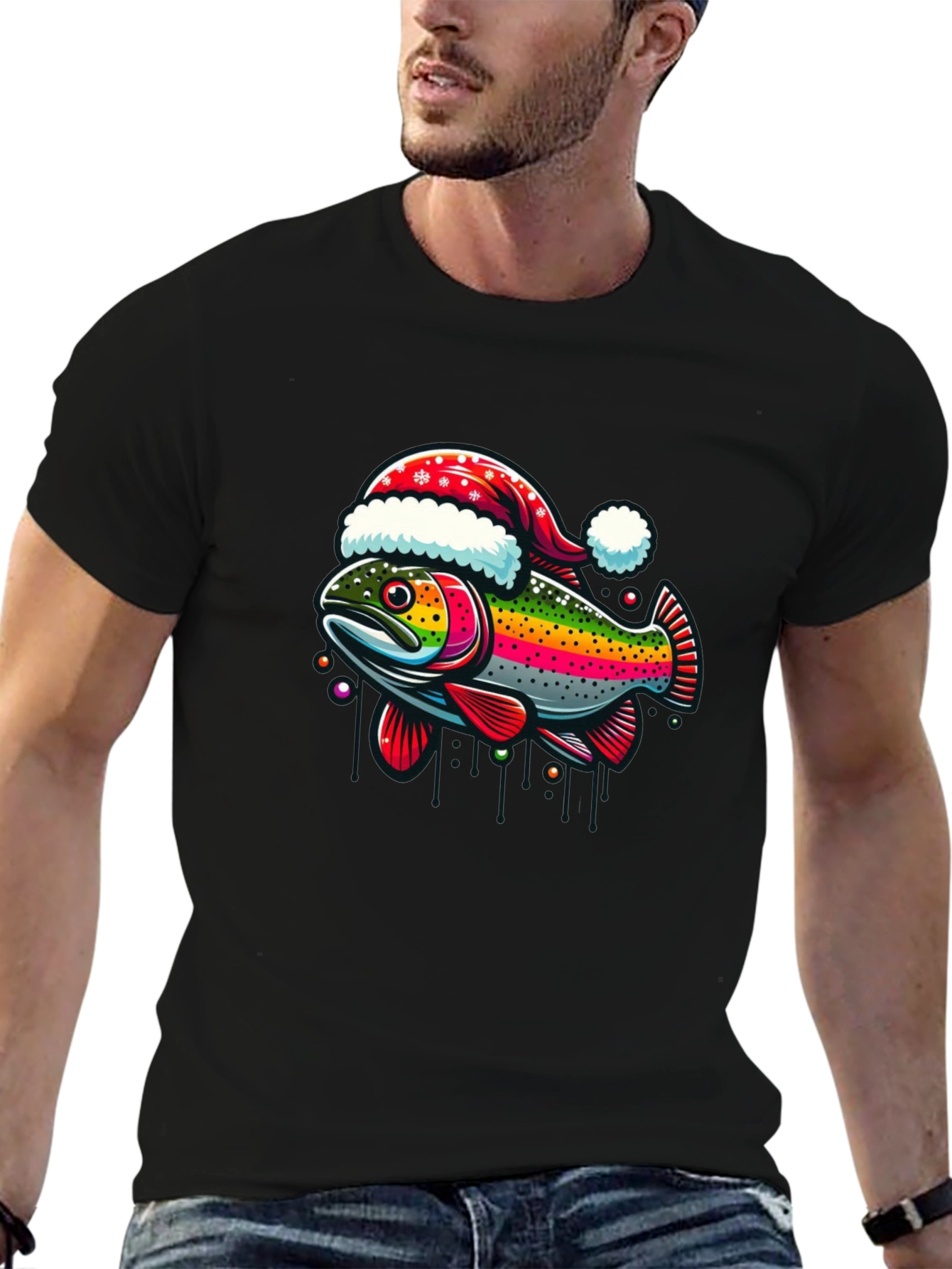Festive Fish T-Shirt - Holiday Rainbow Trout
