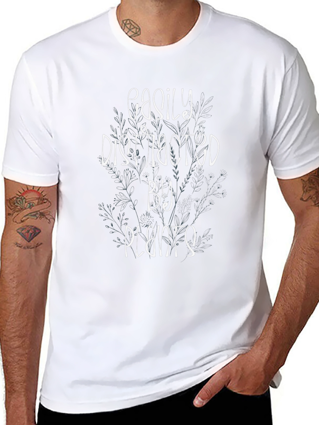 Easily Distracted By Plants Black T-Shirt
