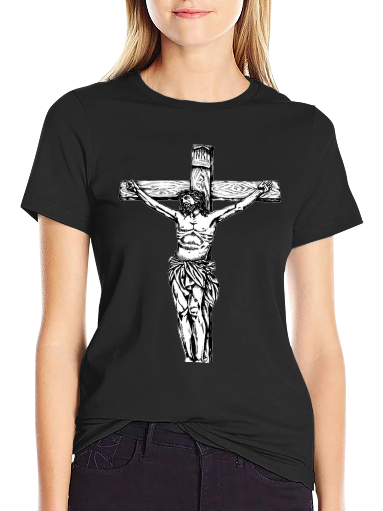 Jesus Christ on the Cross Graphic Tee - Black