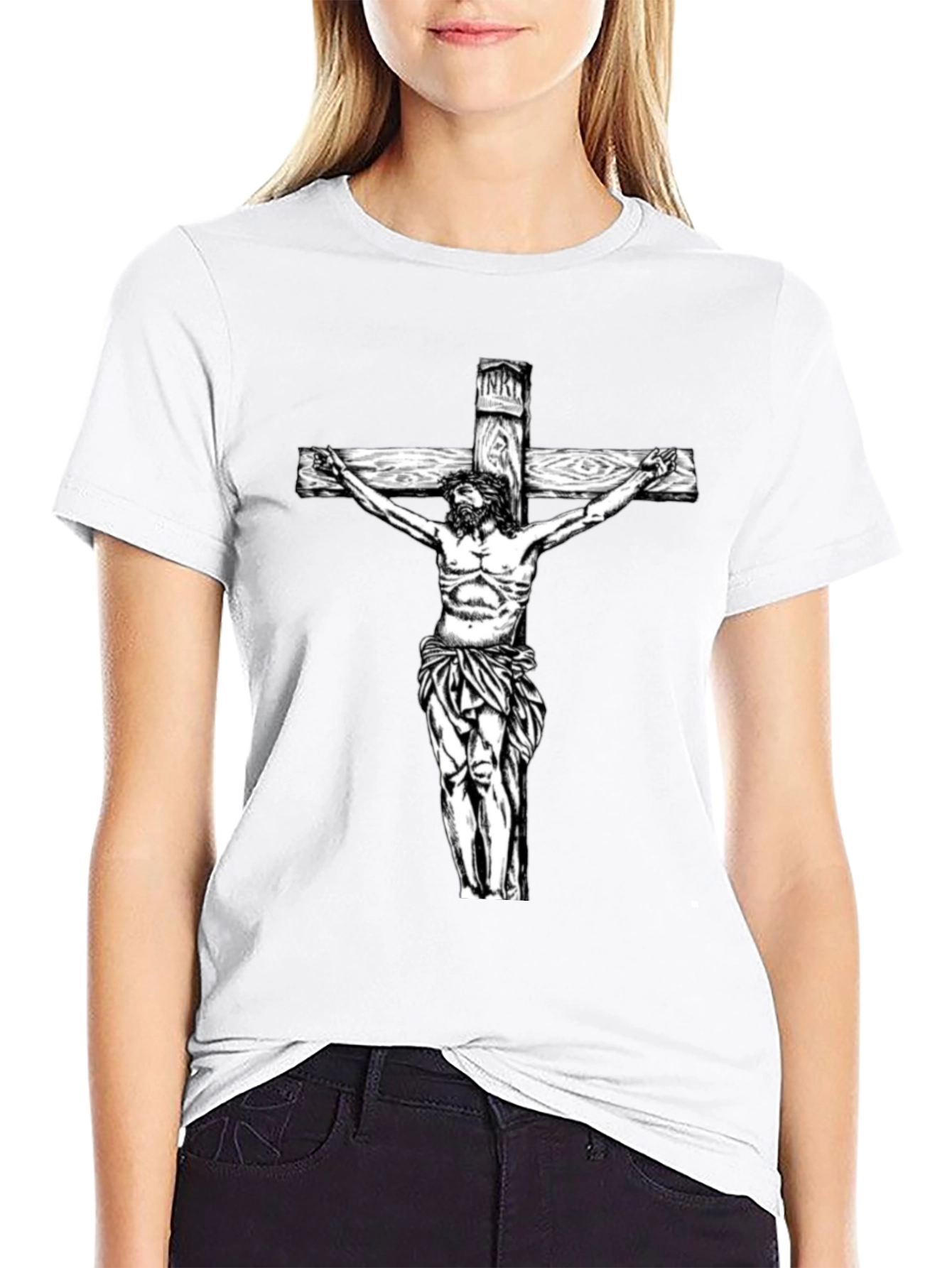 Jesus Christ on the Cross Graphic Tee - Black