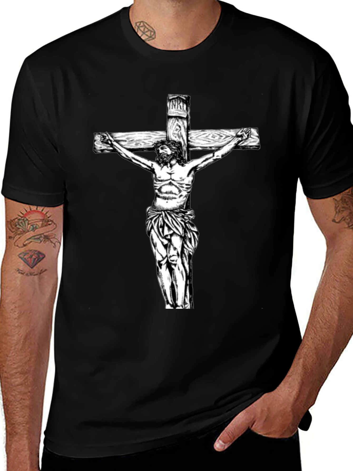 Jesus Christ on the Cross Graphic Tee - Black