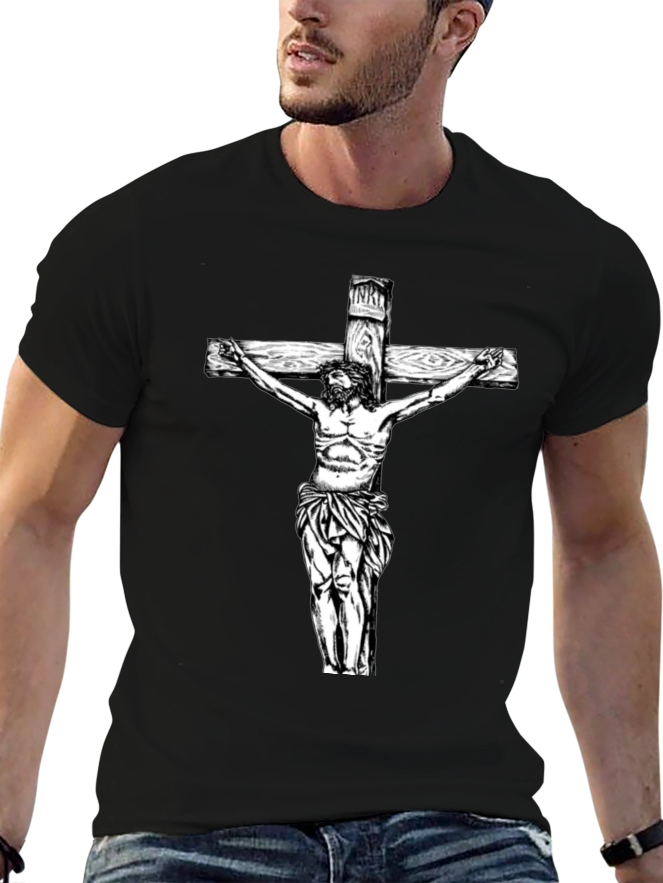 Jesus Christ on the Cross Graphic Tee - Black