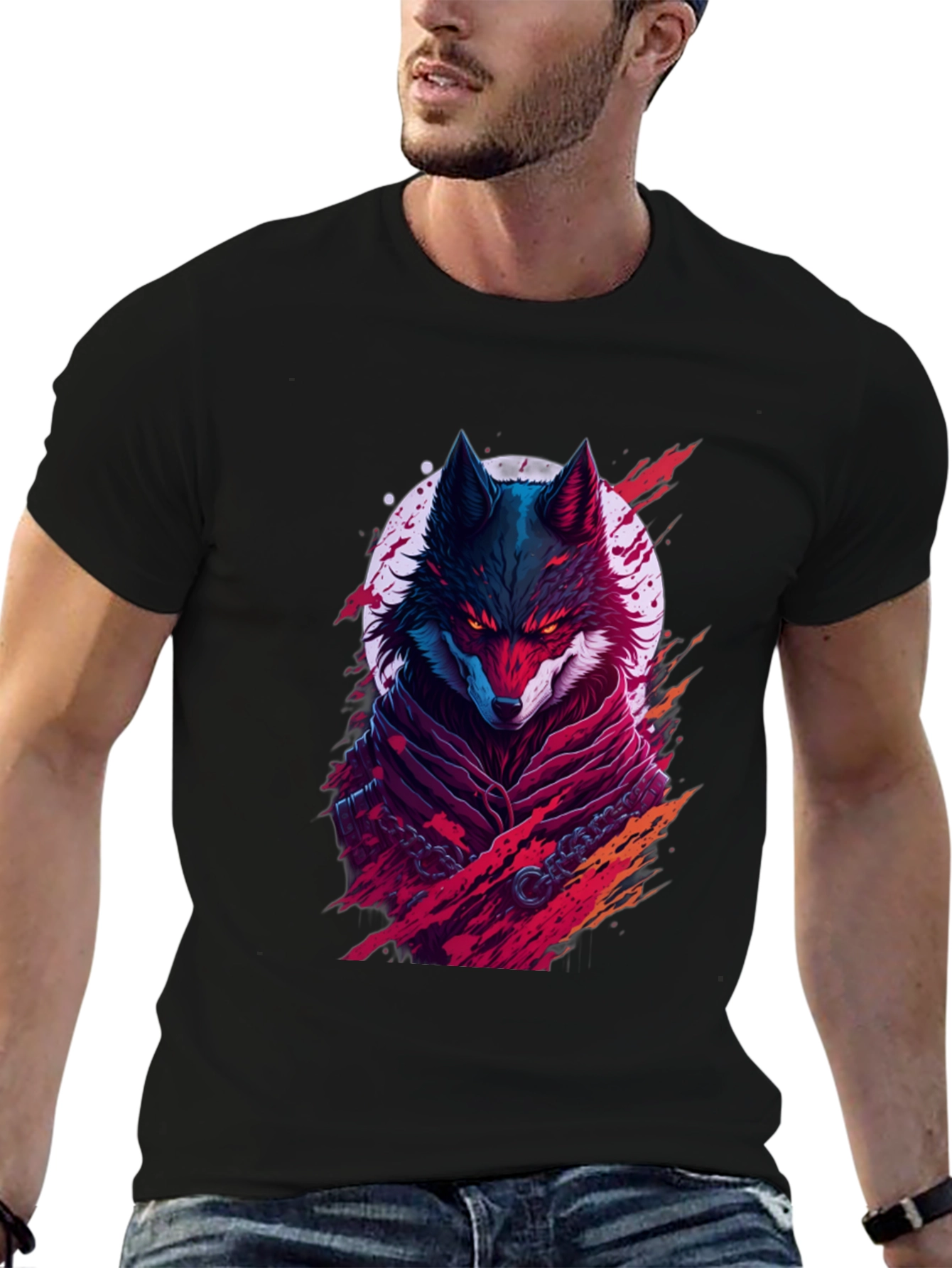 Crimson Wolf Graphic Tee - Mens Black T-Shirt
