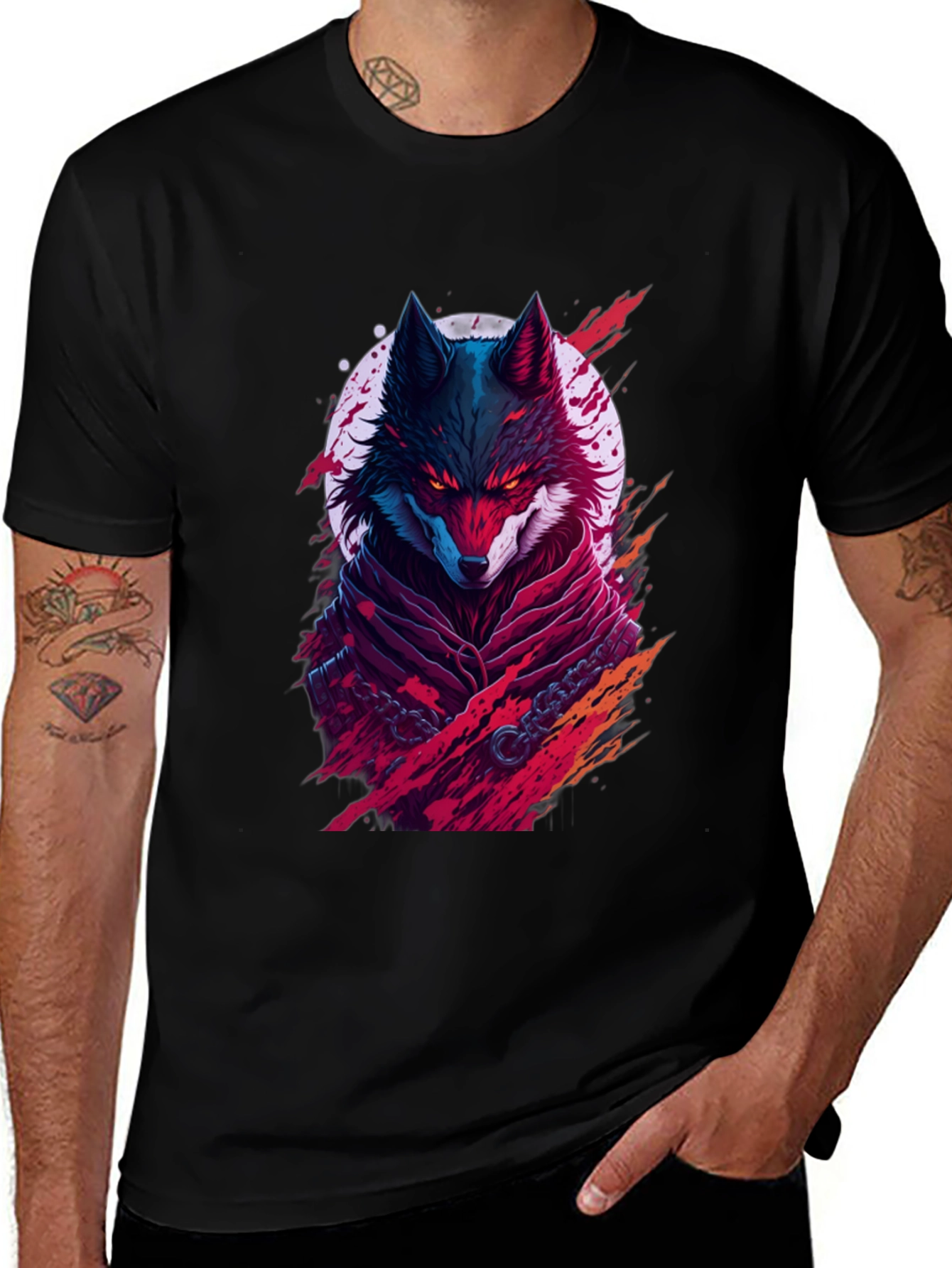 Crimson Wolf Graphic Tee - Mens Black T-Shirt