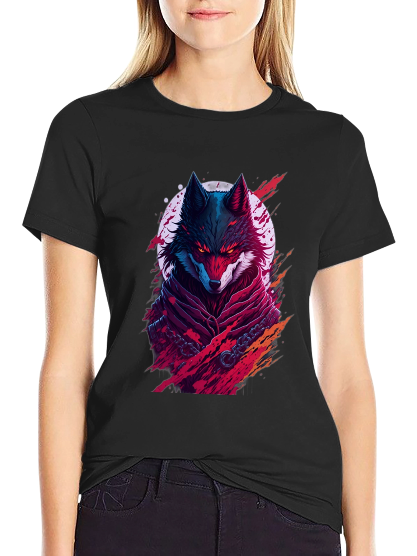 Crimson Wolf Graphic Tee - Mens Black T-Shirt
