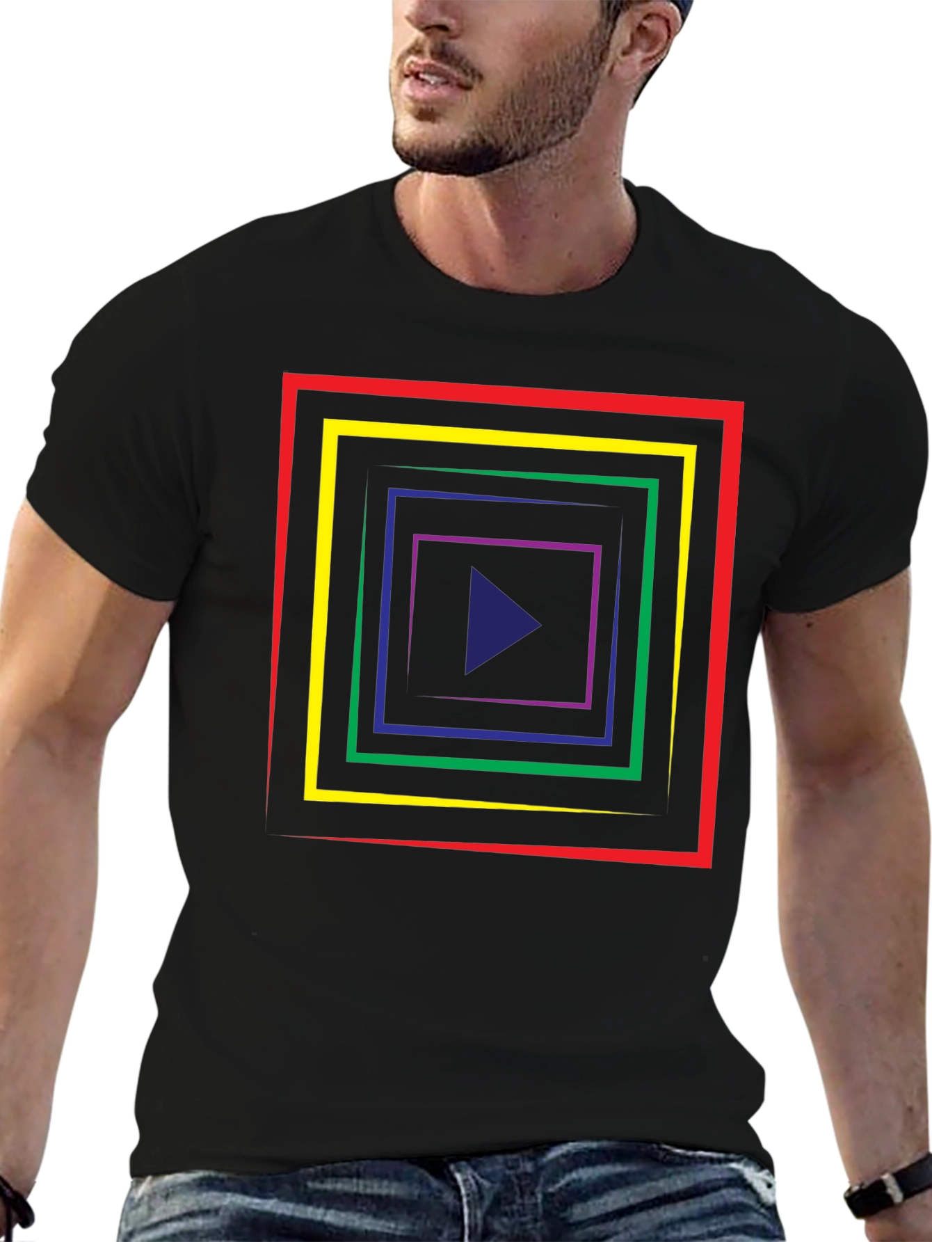 Geometric Tunnel T-Shirt - Retro Style Play Button Tee