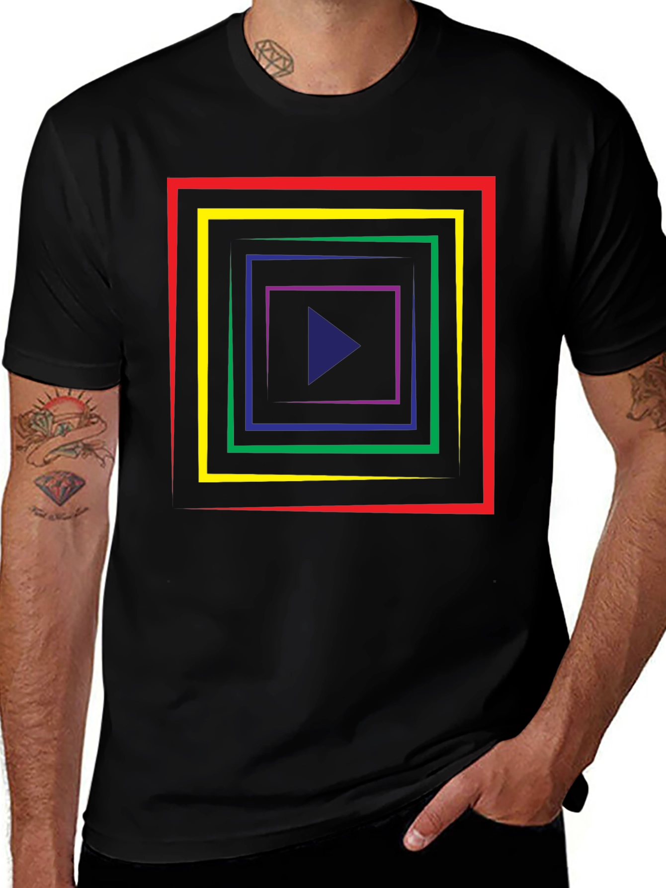 Geometric Tunnel T-Shirt - Retro Style Play Button Tee