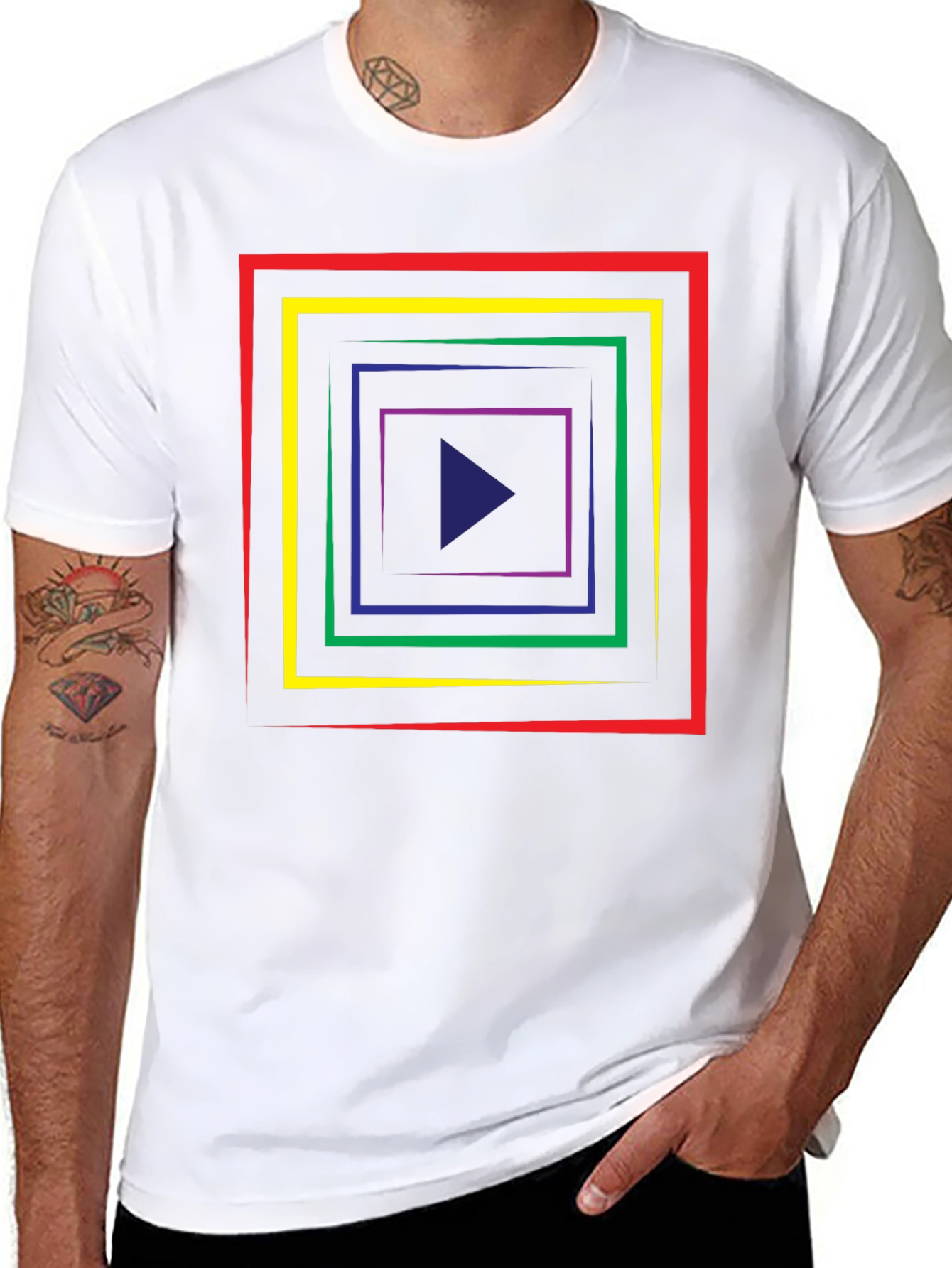 Geometric Tunnel T-Shirt - Retro Style Play Button Tee