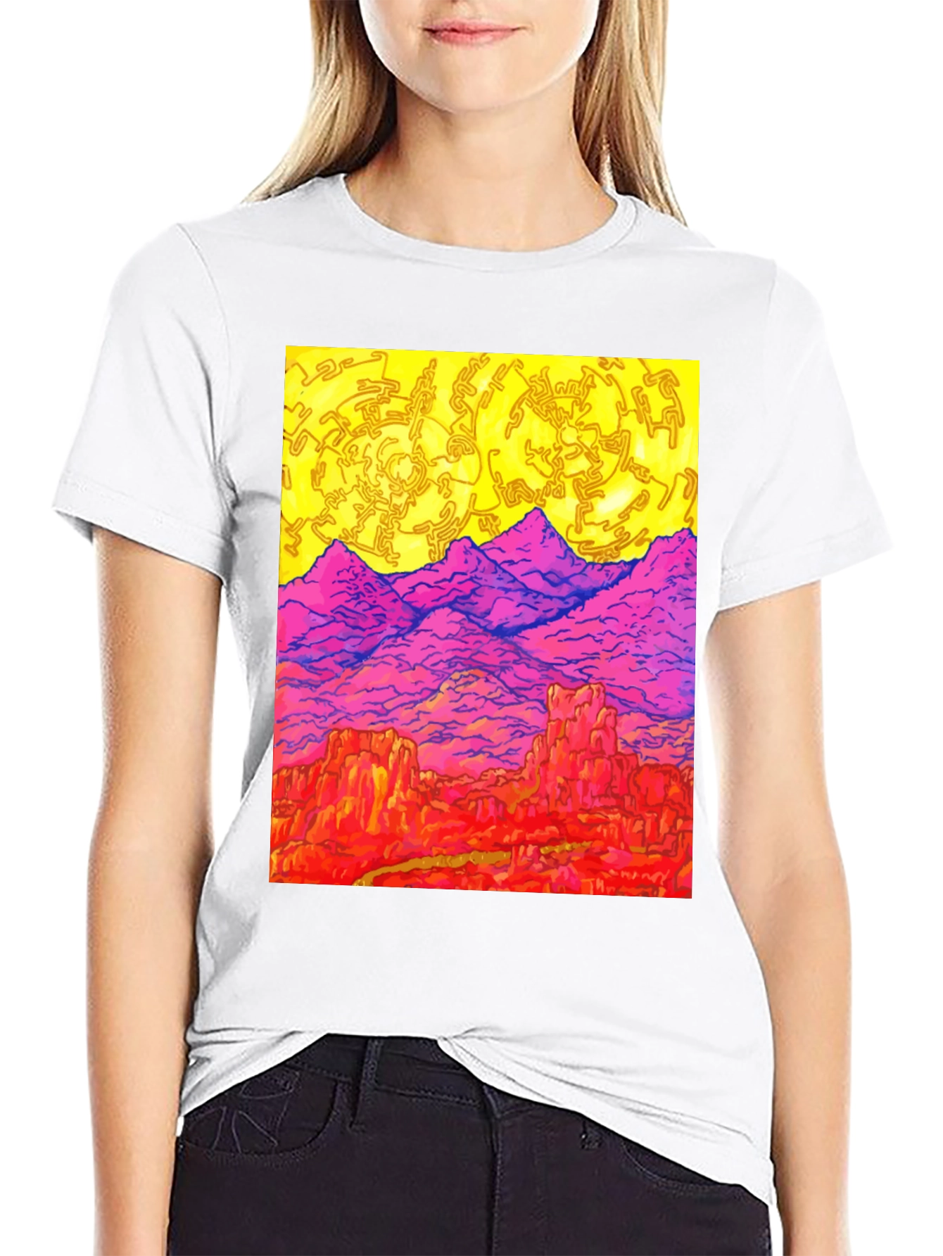 Vibrant Desert Landscape Graphic Tee - Black