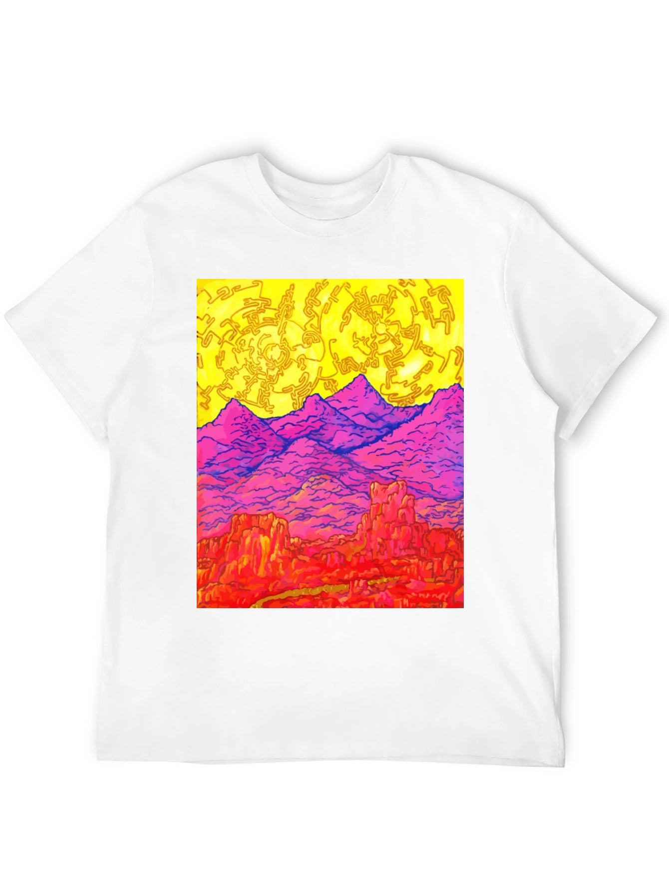 Vibrant Desert Landscape Graphic Tee - Black