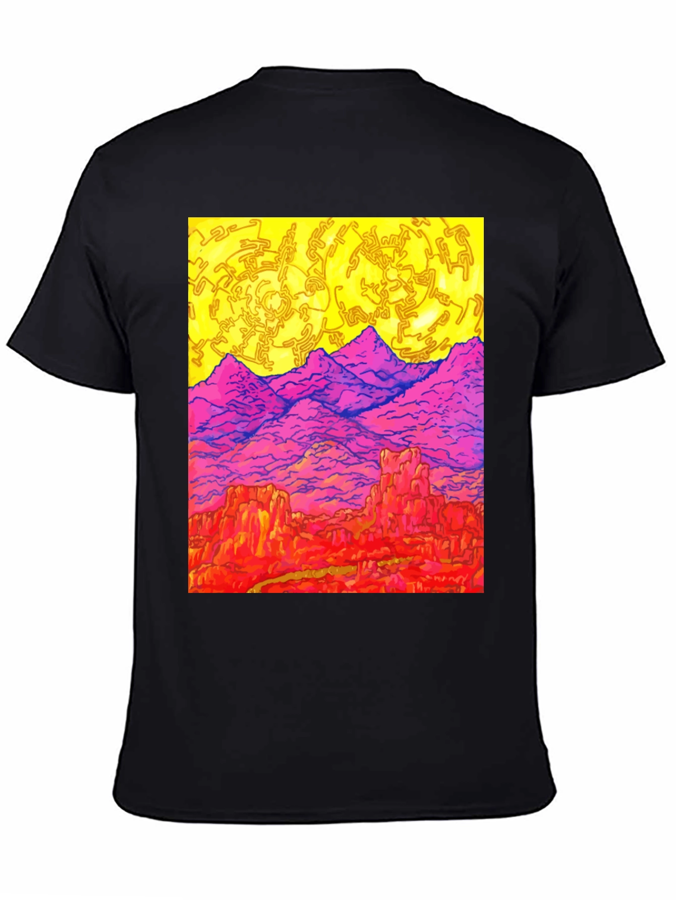 Vibrant Desert Landscape Graphic Tee - Black
