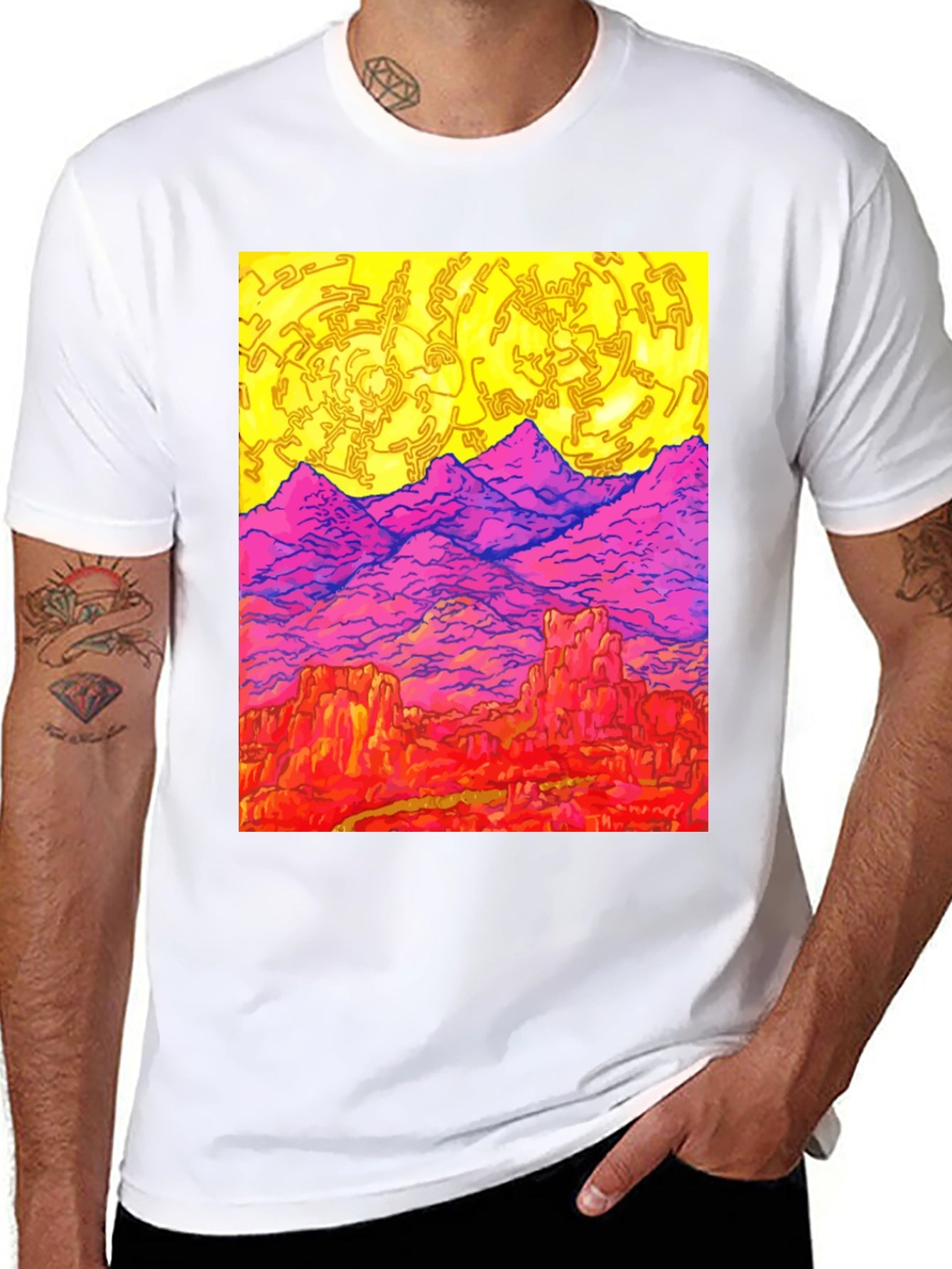 Vibrant Desert Landscape Graphic Tee - Black