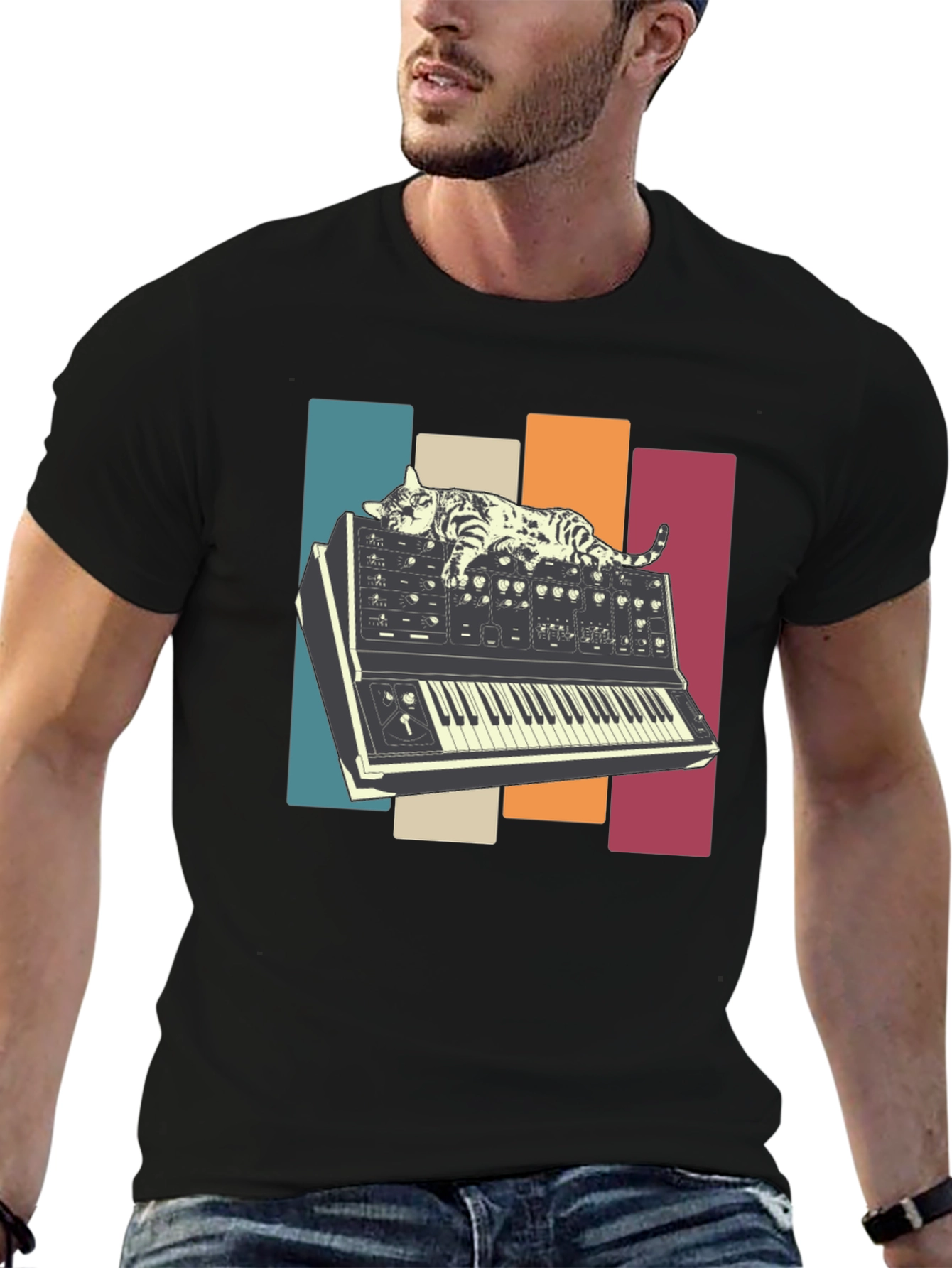 Cat Nap on Synthesizer Retro T-Shirt