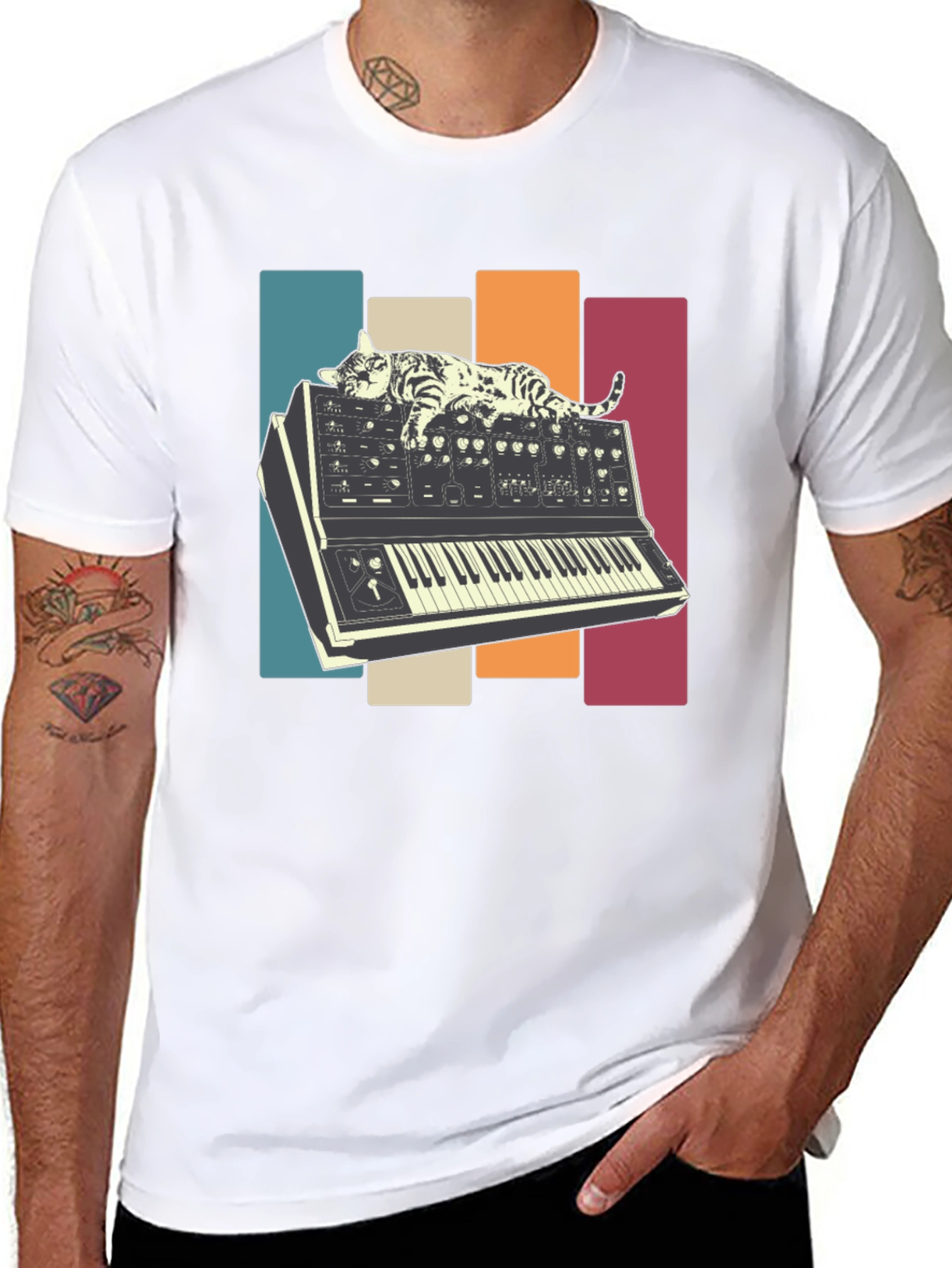 Cat Nap on Synthesizer Retro T-Shirt